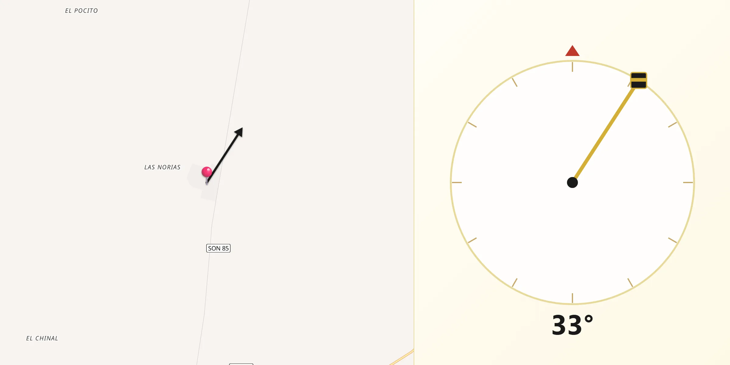 Dirección de la Qibla desde Ortiz