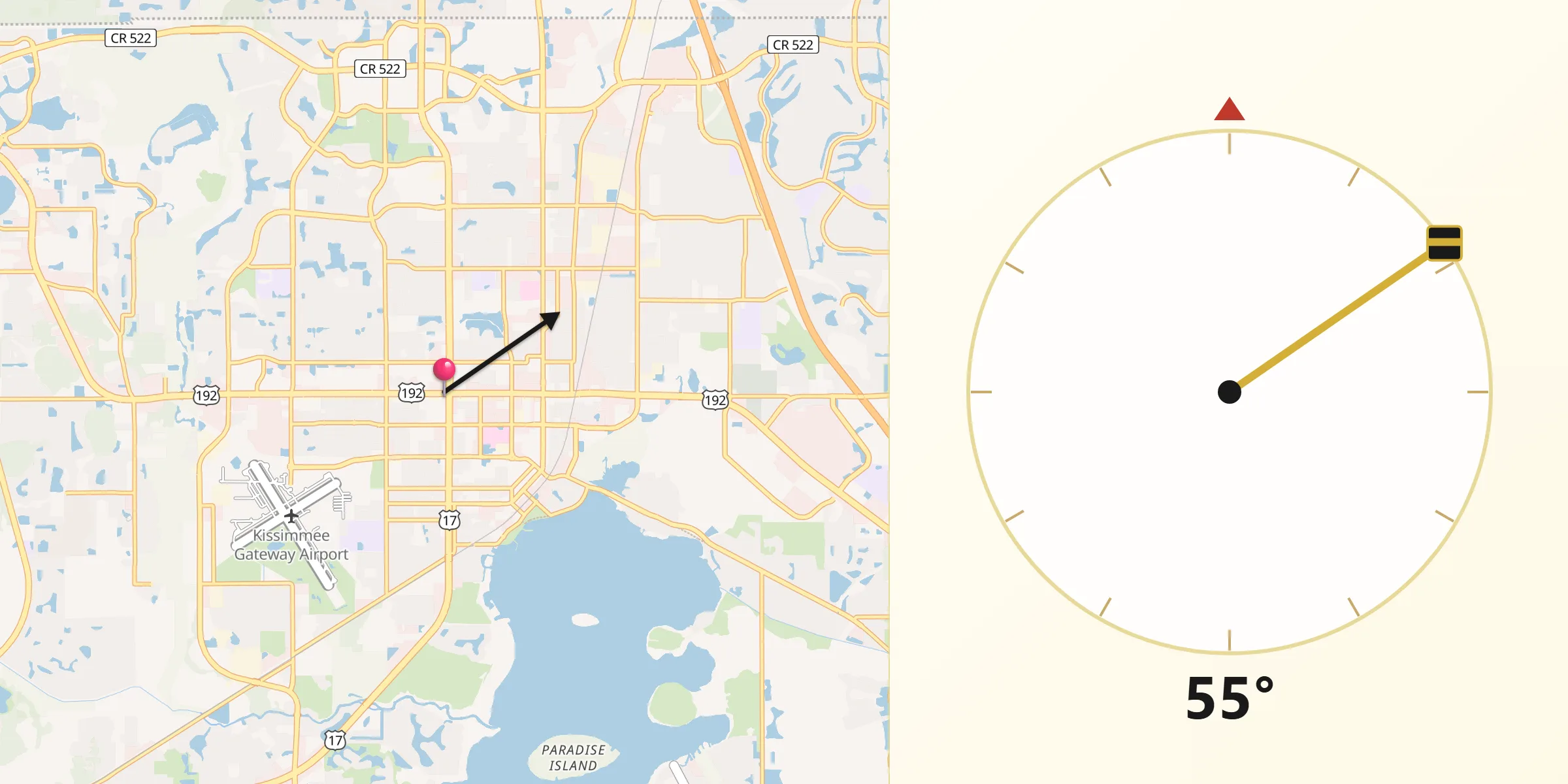 Qibla Direction from Kissimmee