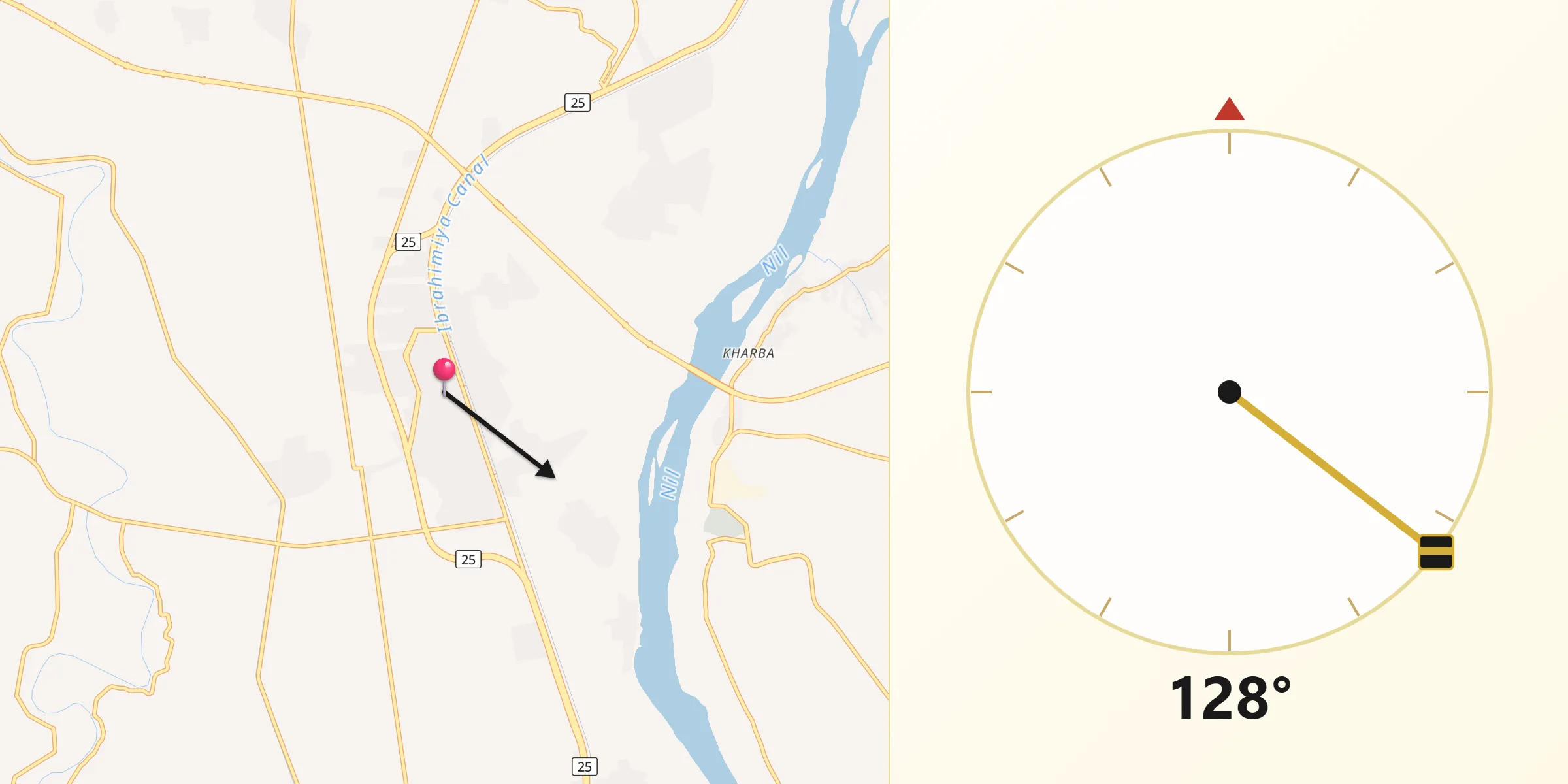 Direction vers la Qibla depuis Samālūţ