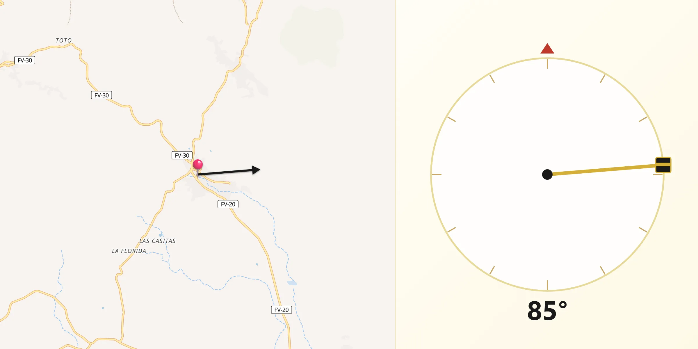 Dirección de la Qibla desde Tuineje