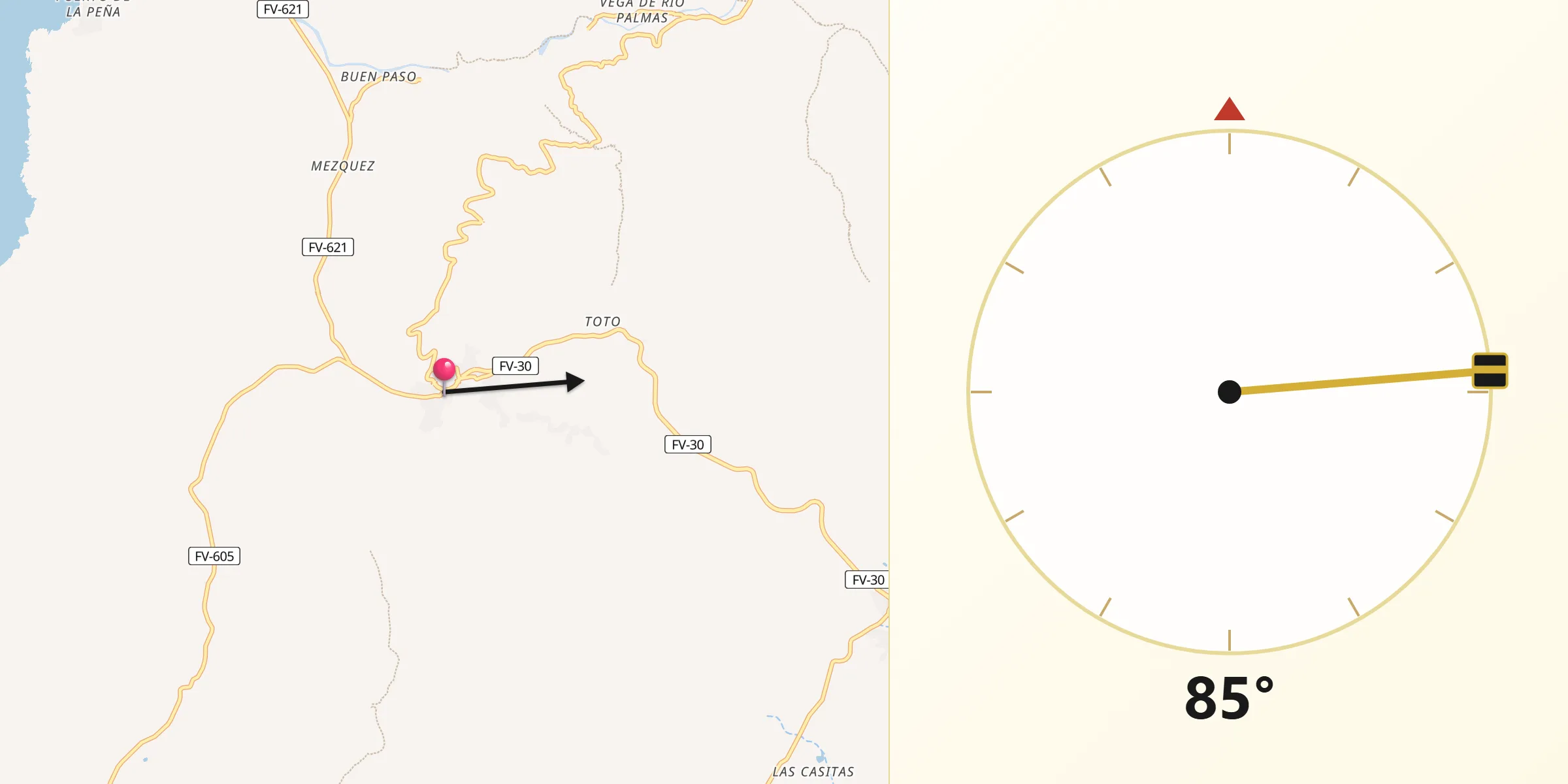 Dirección de la Qibla desde Pájara