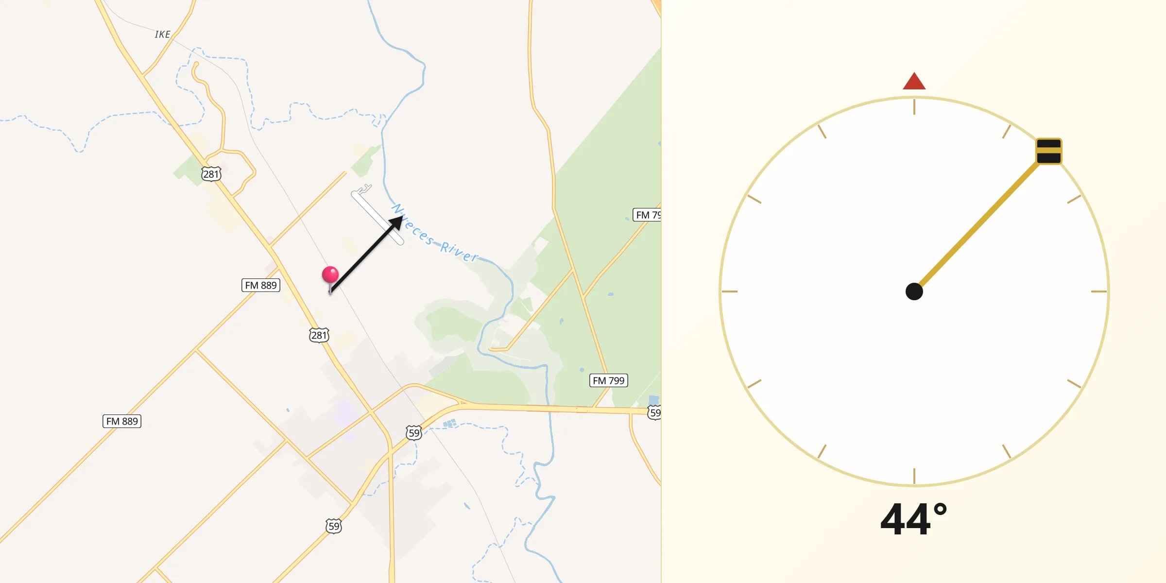 Qibla Direction from Live Oak County