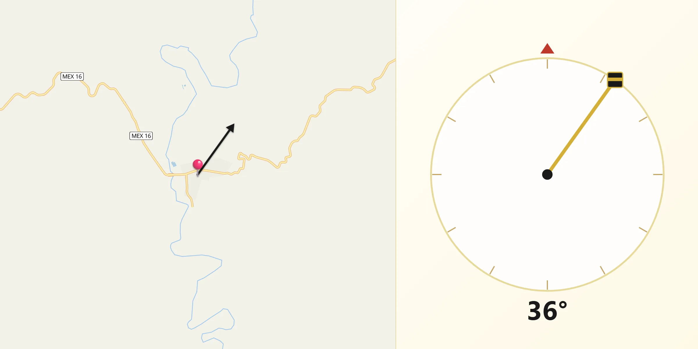 Dirección de la Qibla desde Tomochic