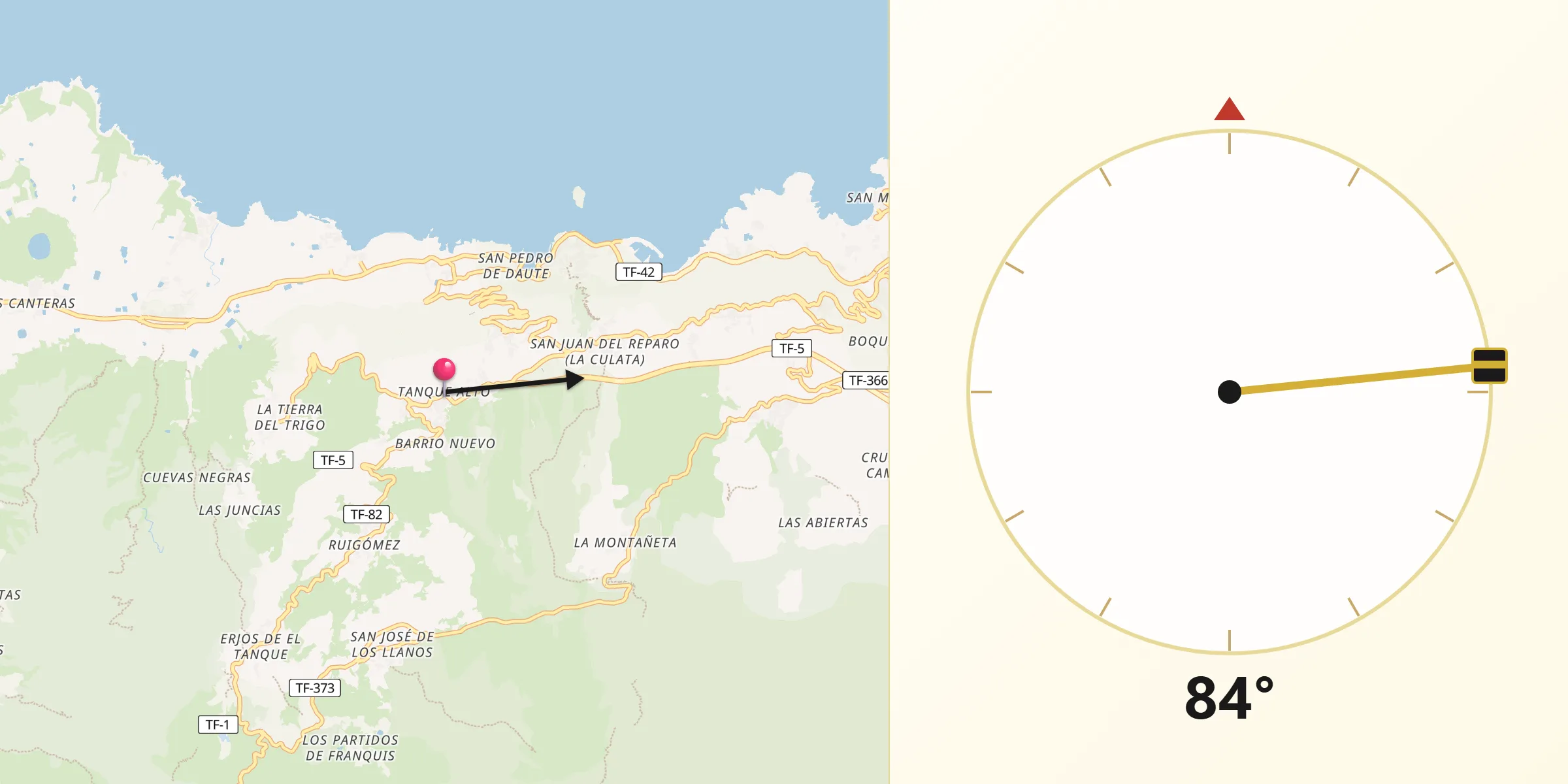 Dirección de la Qibla desde El Tanque