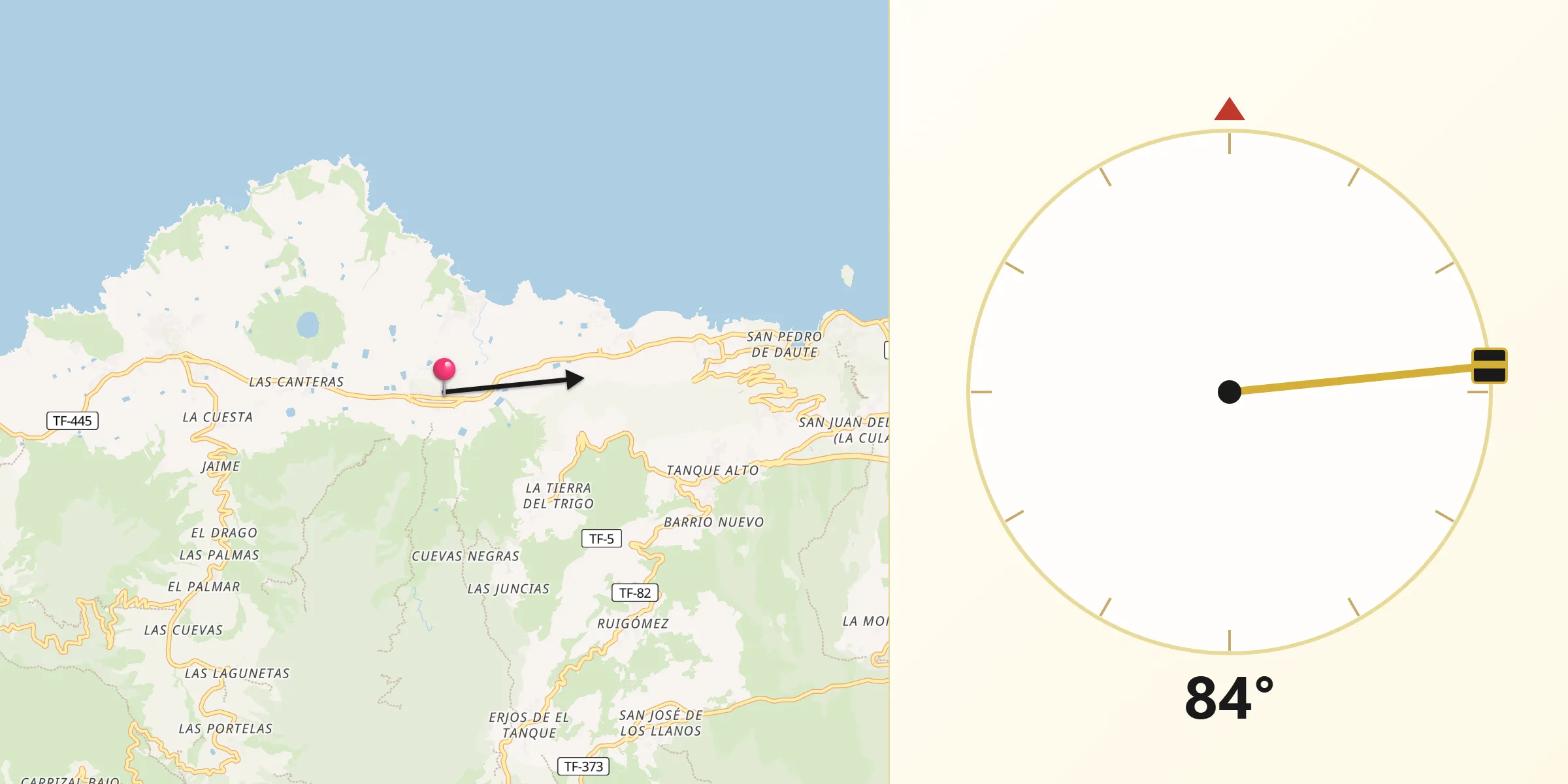 Dirección de la Qibla desde Los Silos