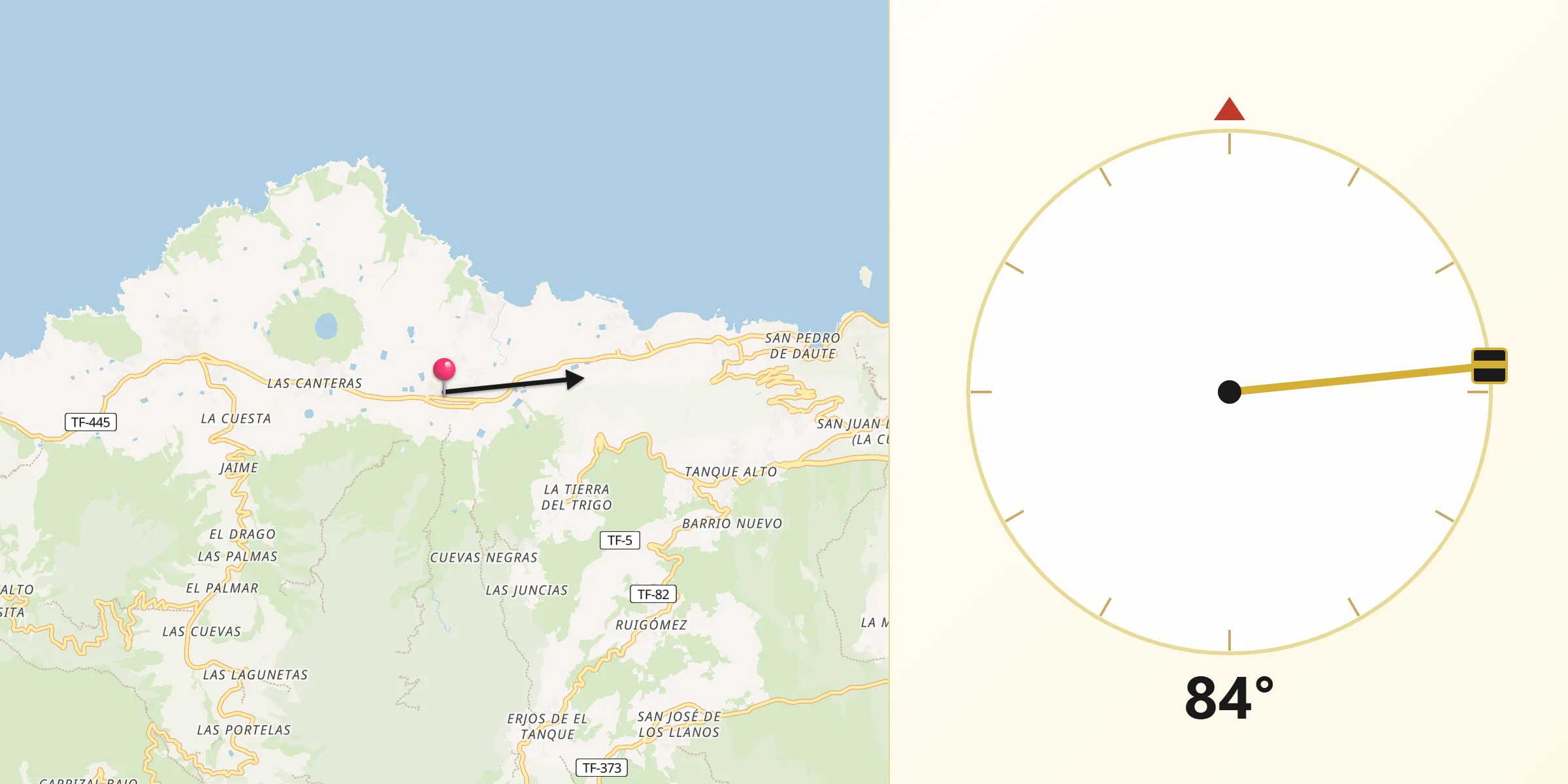 Dirección de la Qibla desde Silos Los