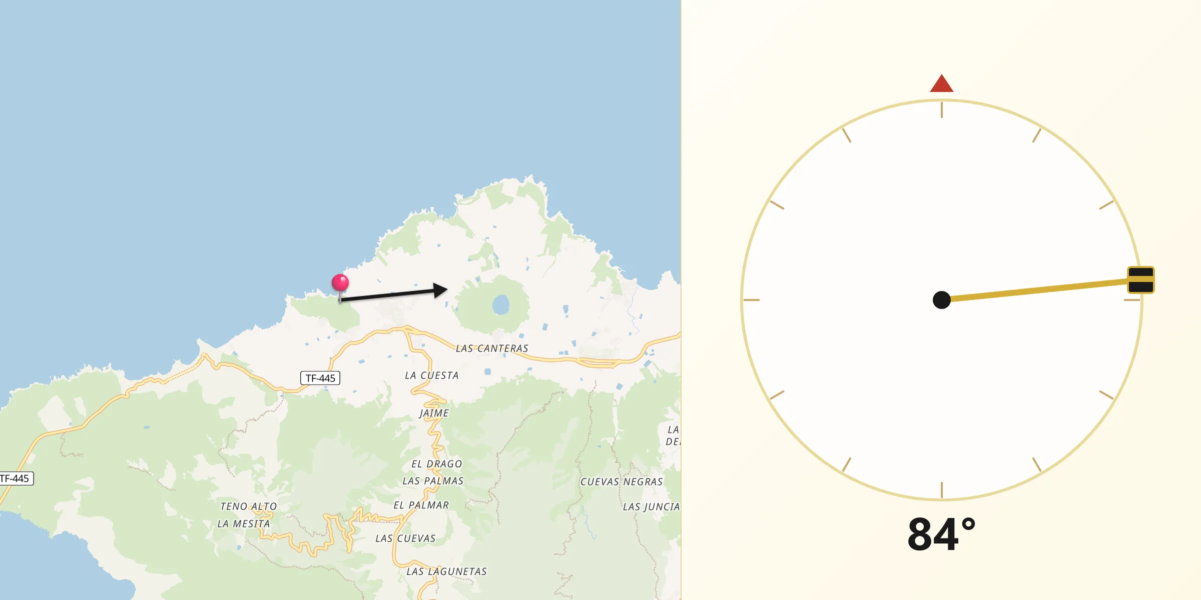 Dirección de la Qibla desde Buenavista del Norte