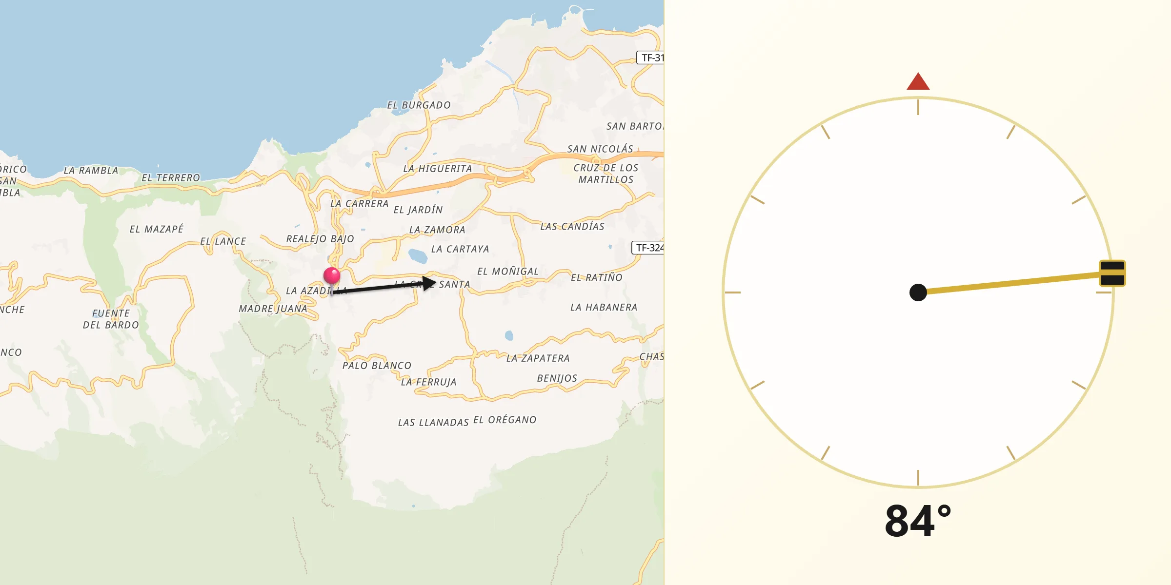 Dirección de la Qibla desde Realejo Alto