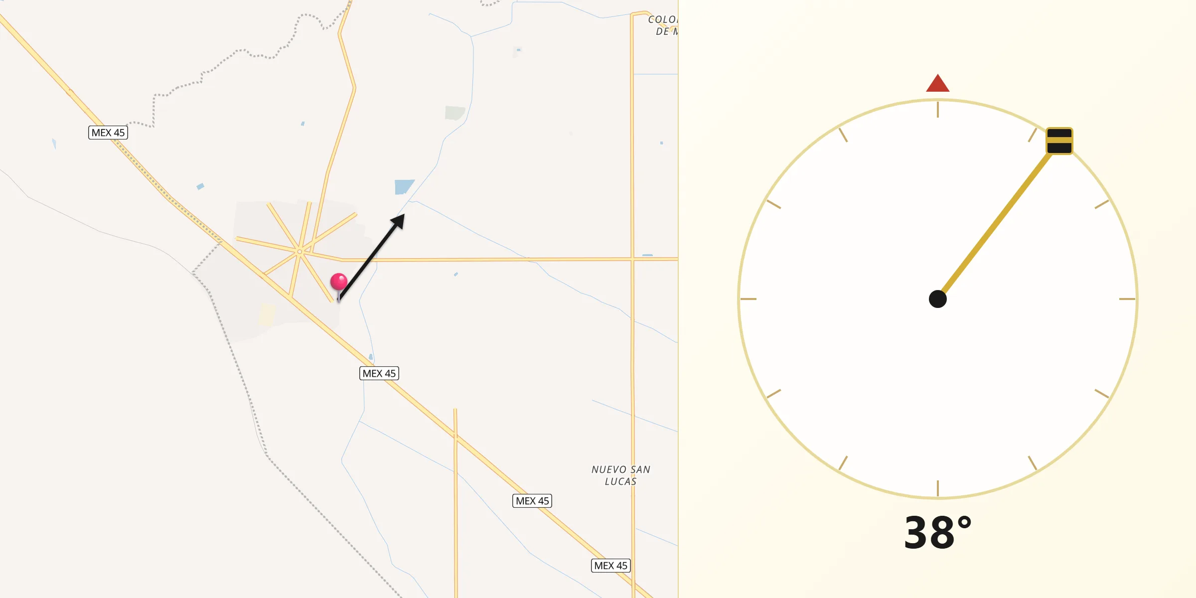 Dirección de la Qibla desde Ampliación Colonia Lázaro Cárdenas
