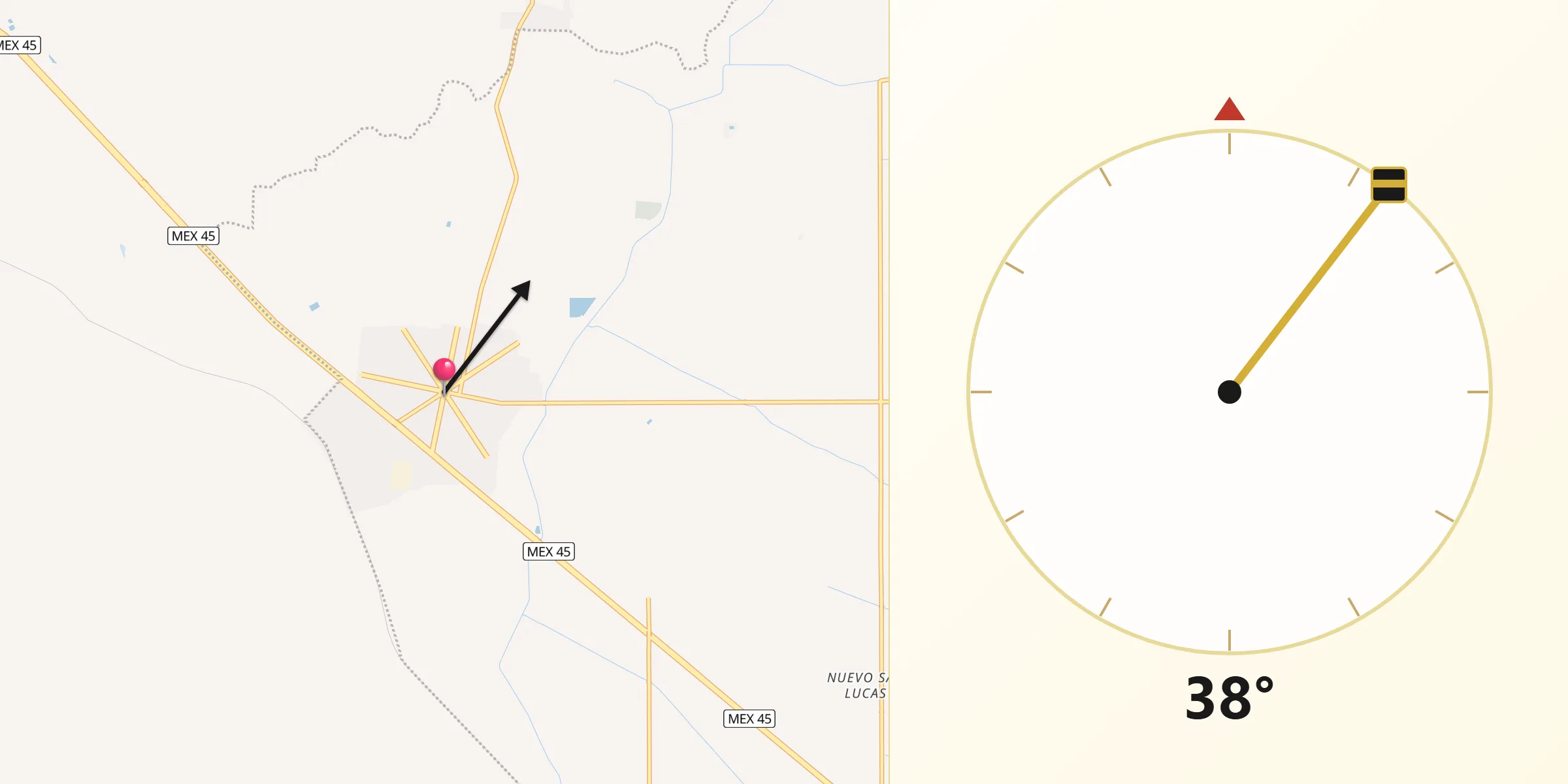 Dirección de la Qibla desde Lázaro Cárdenas