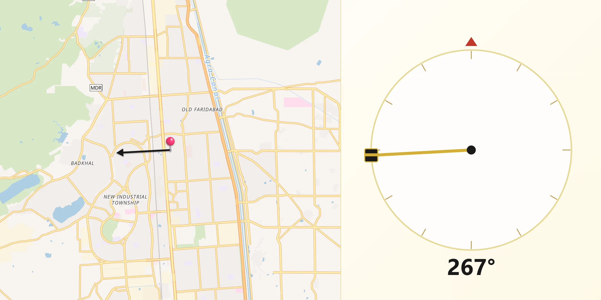 Qibla Direction from Faridabad