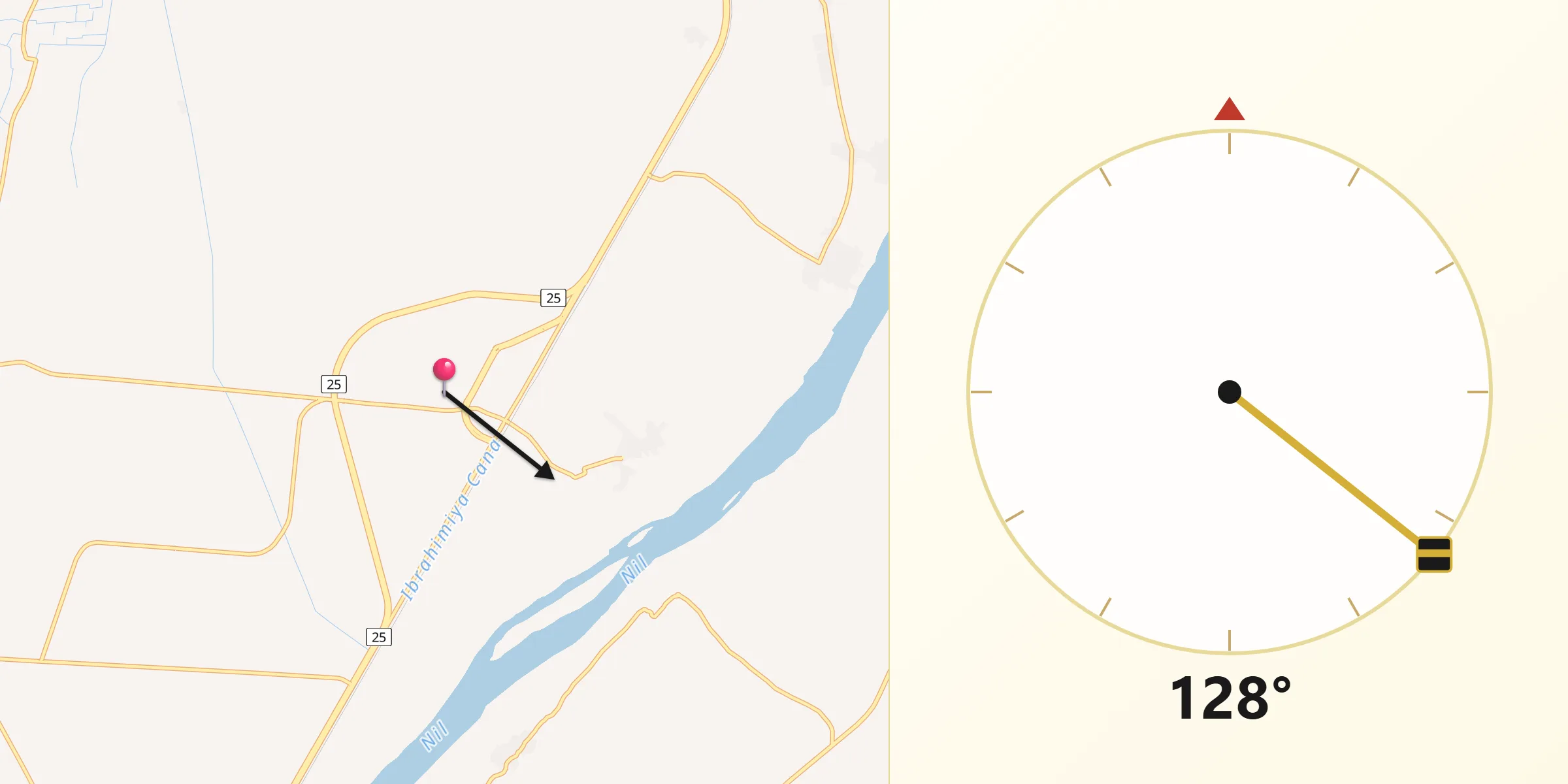 Direction vers la Qibla depuis Maţāy