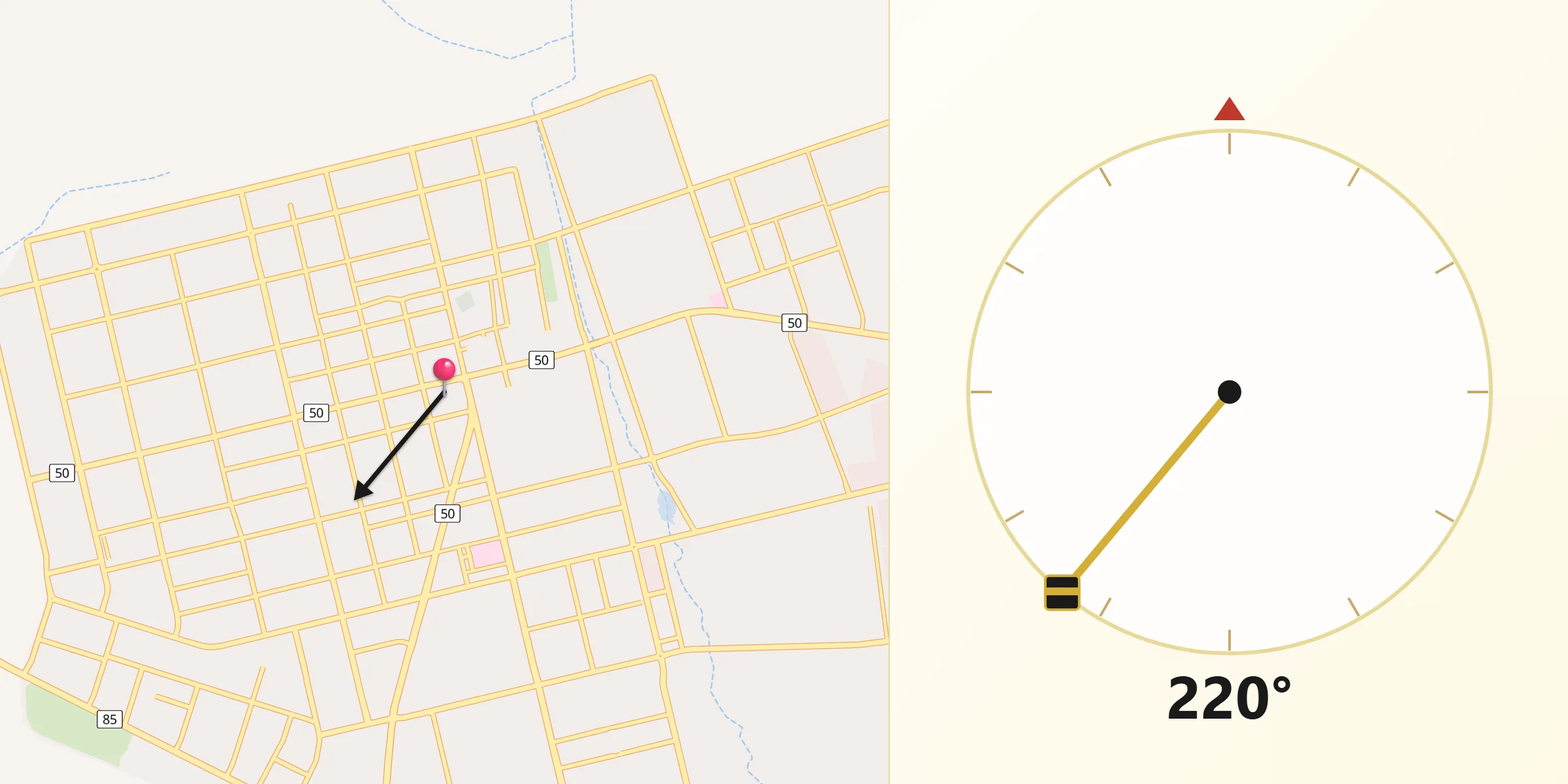 Qibla-Richtung von Hafar Al-Batin