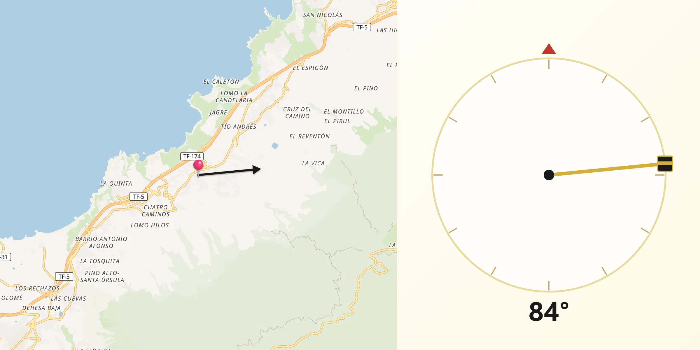 Dirección de la Qibla desde La Victoria de Acentejo