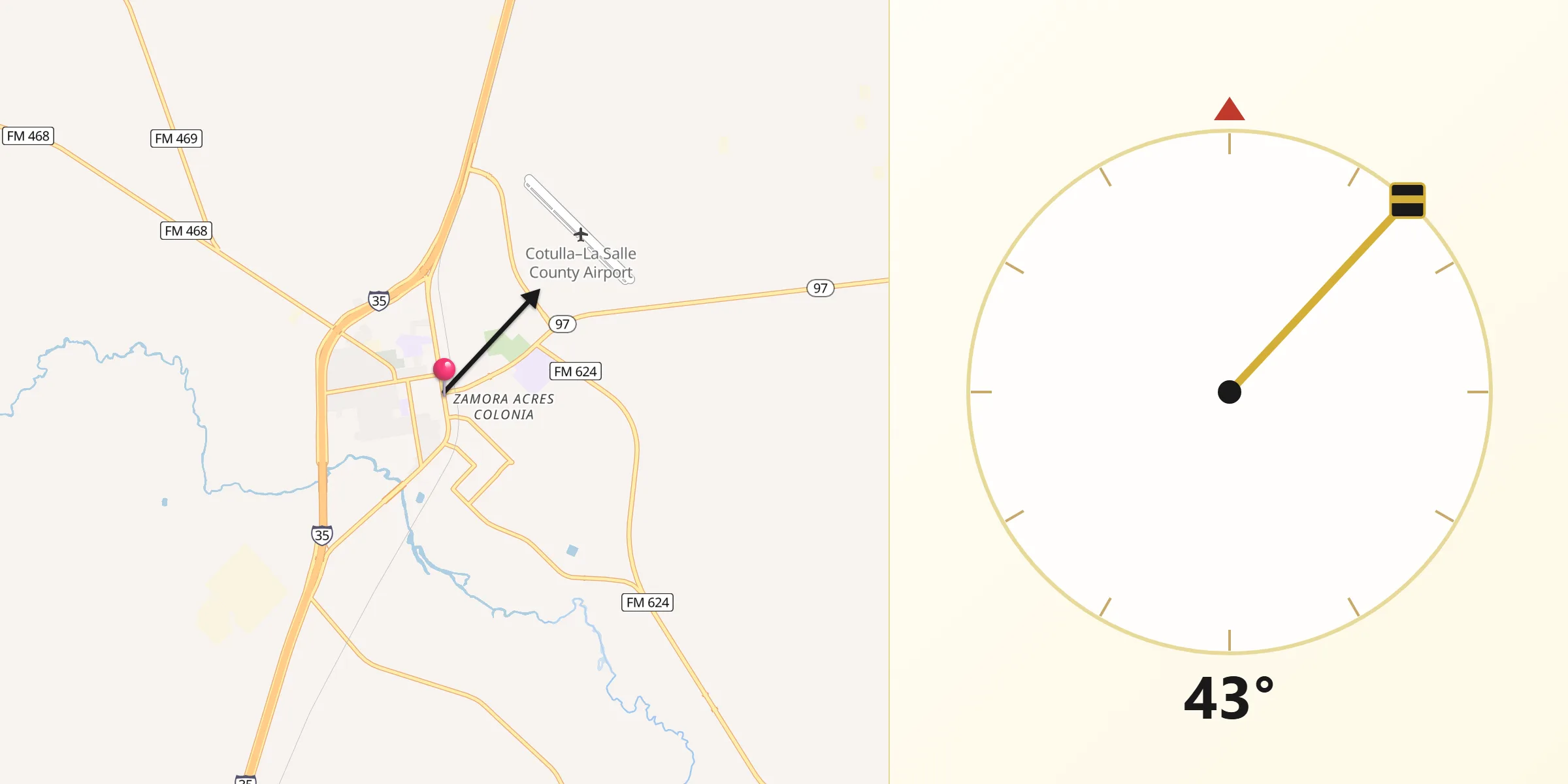 Qibla Direction from Cotulla
