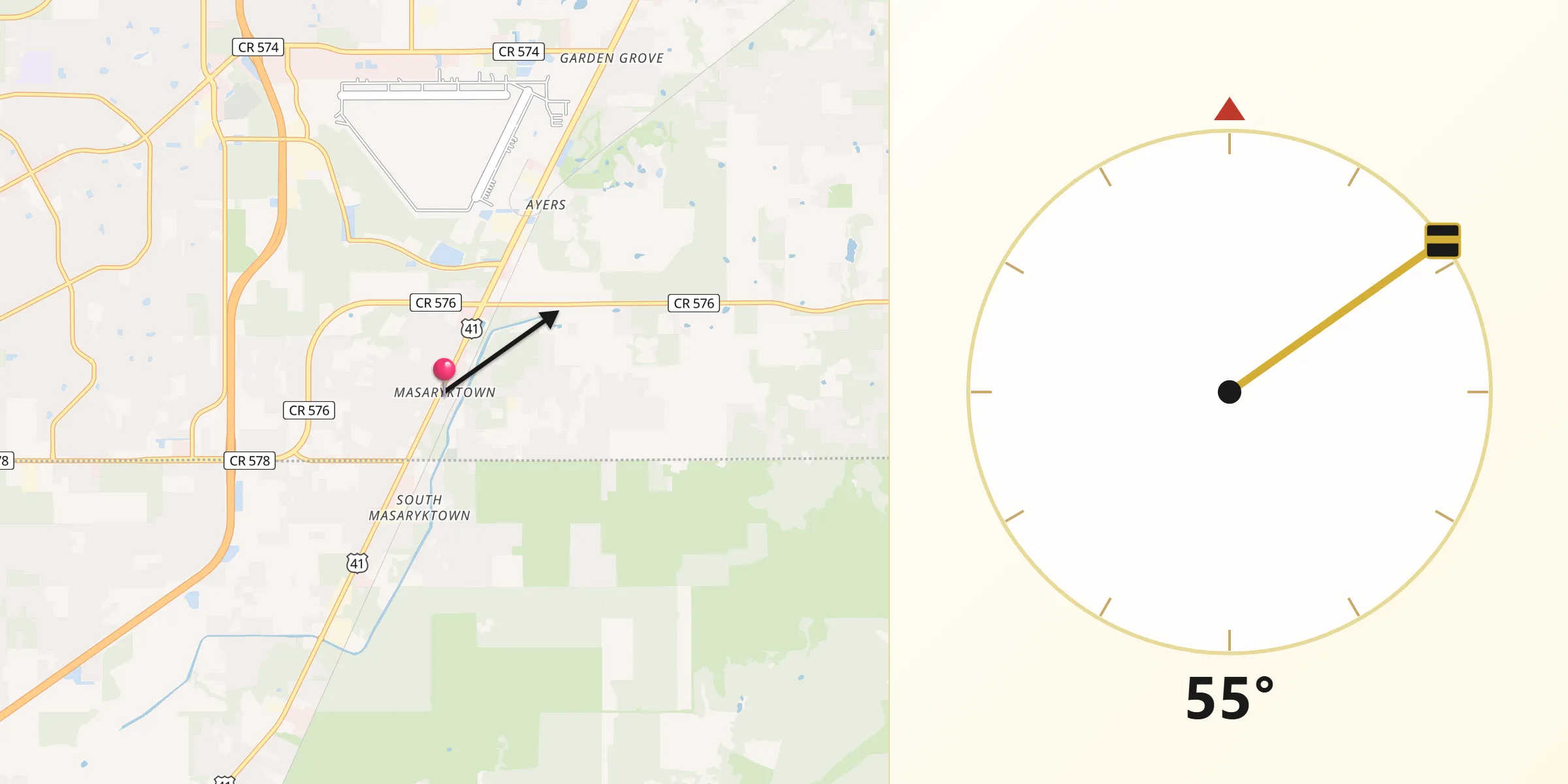 Qibla Direction from Masaryktown