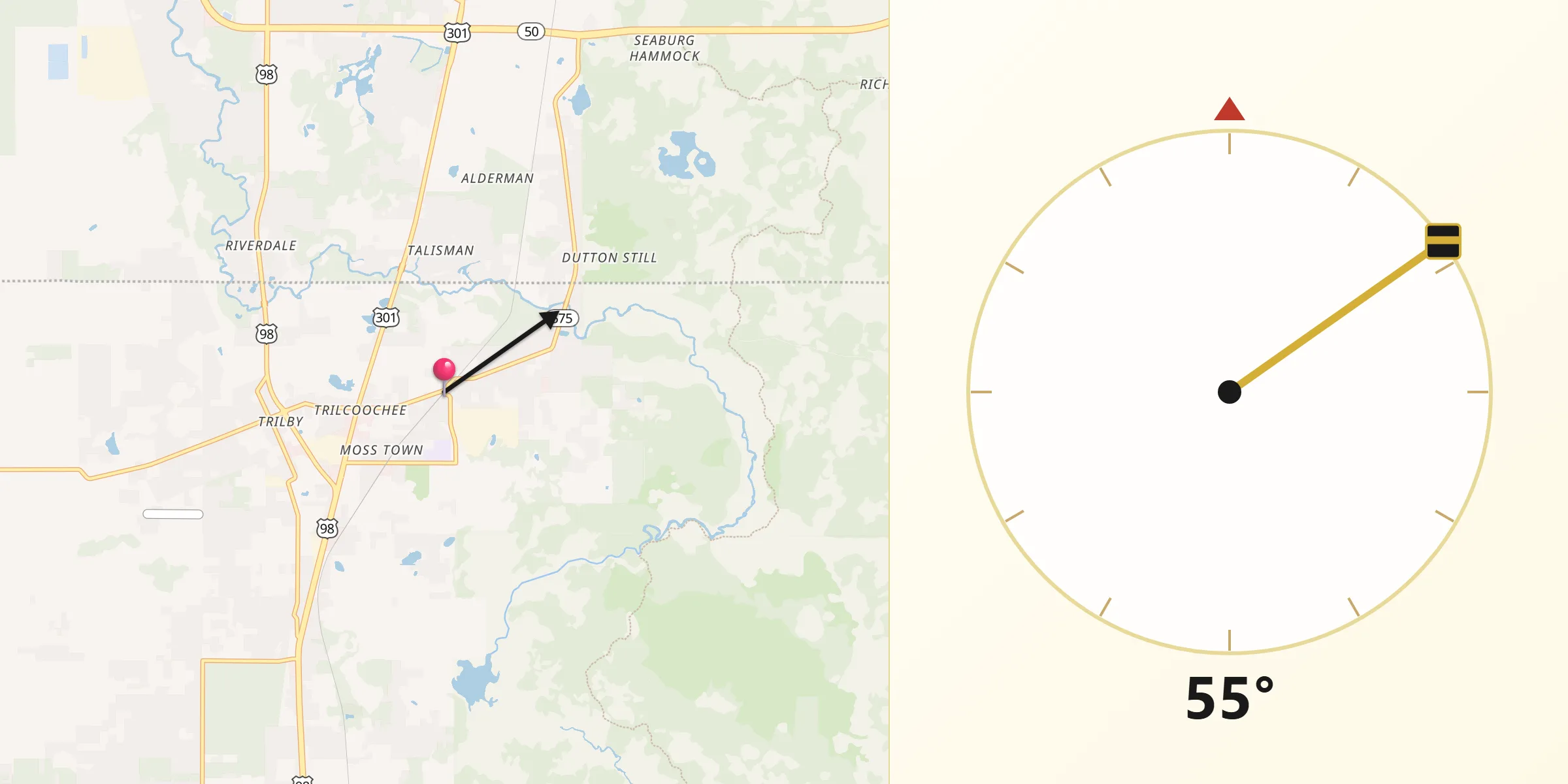 Qibla Direction from Lacoochee
