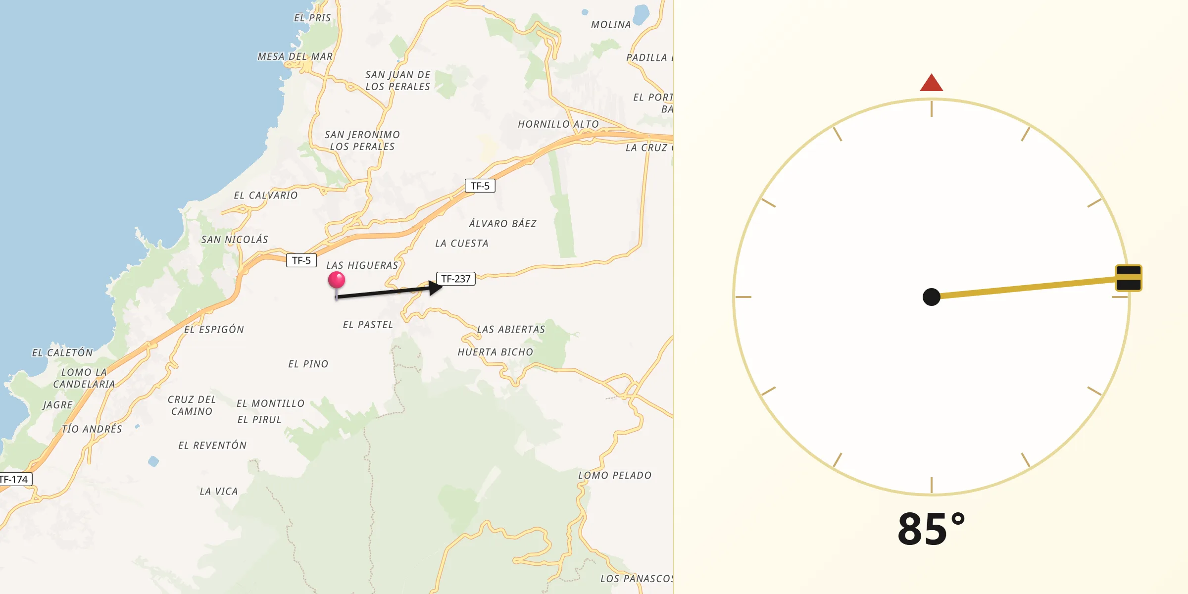 Dirección de la Qibla desde Sauzal