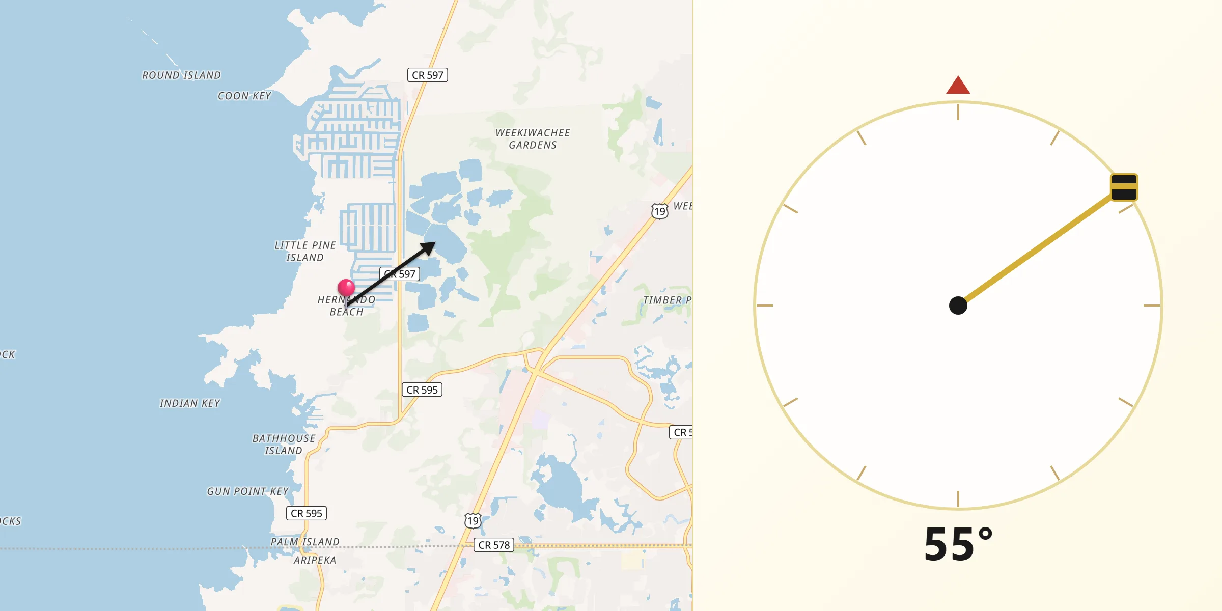 Qibla Direction from Hernando Beach