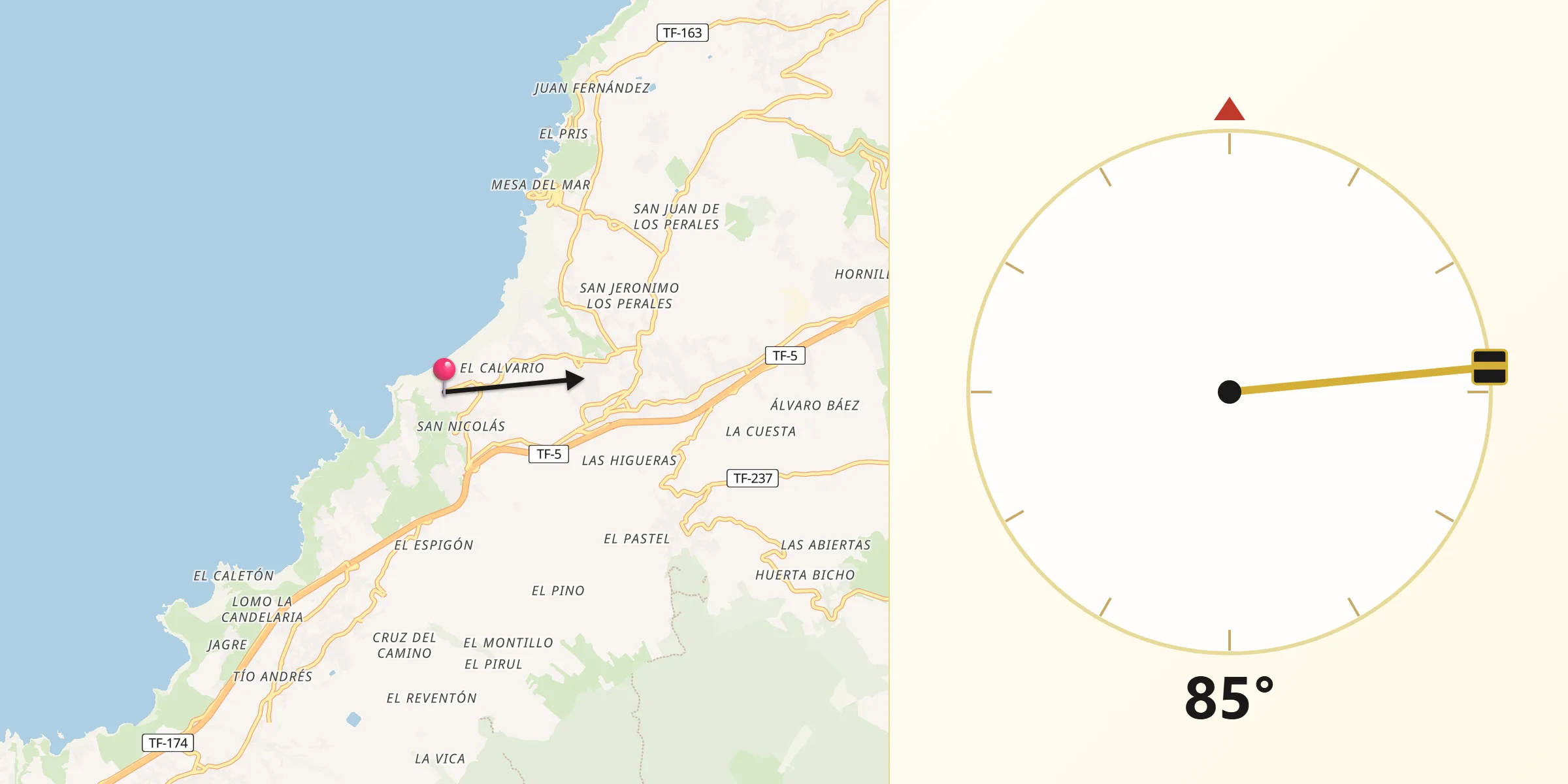 Dirección de la Qibla desde El Sauzal