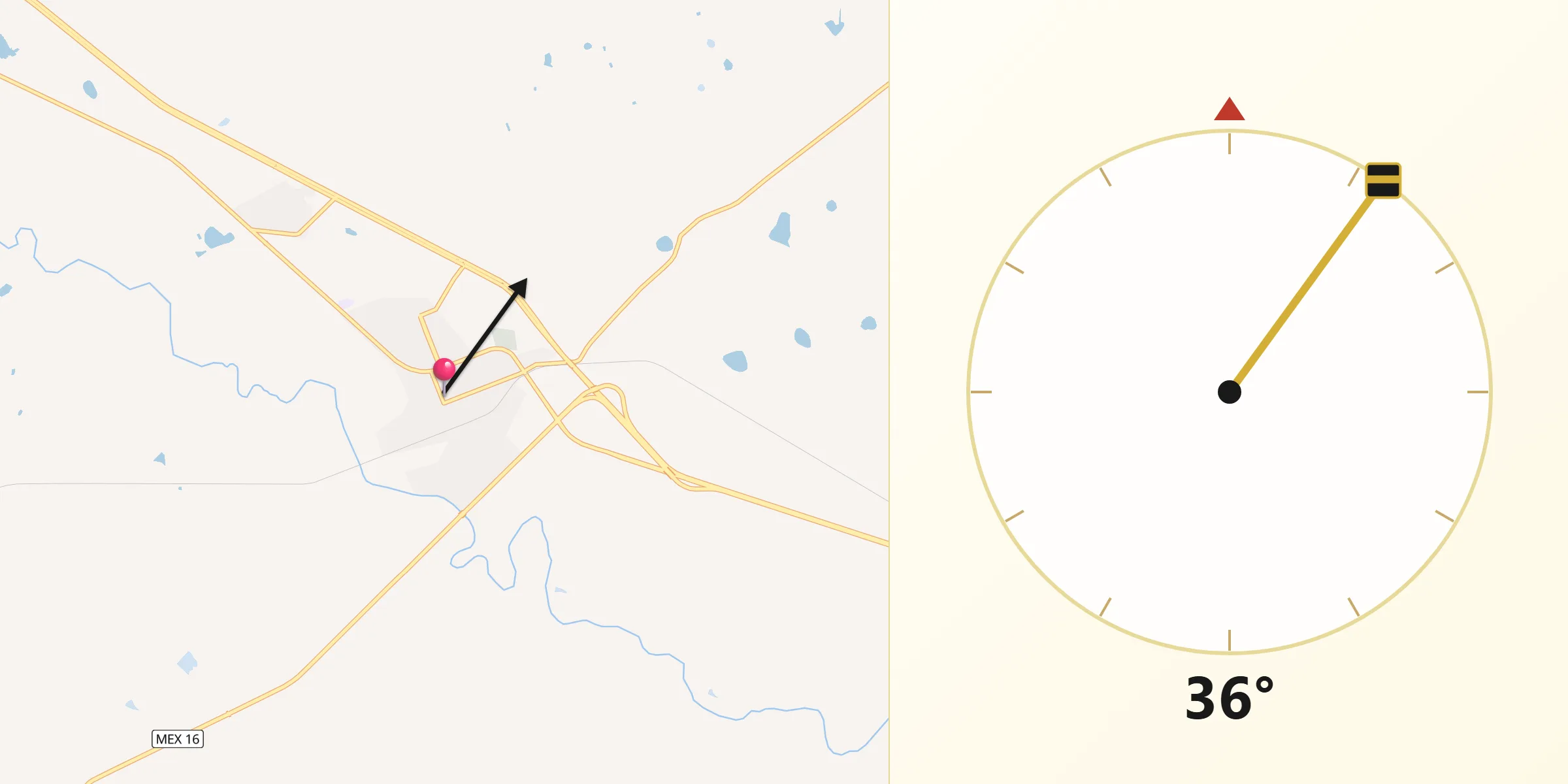 Dirección de la Qibla desde La Junta