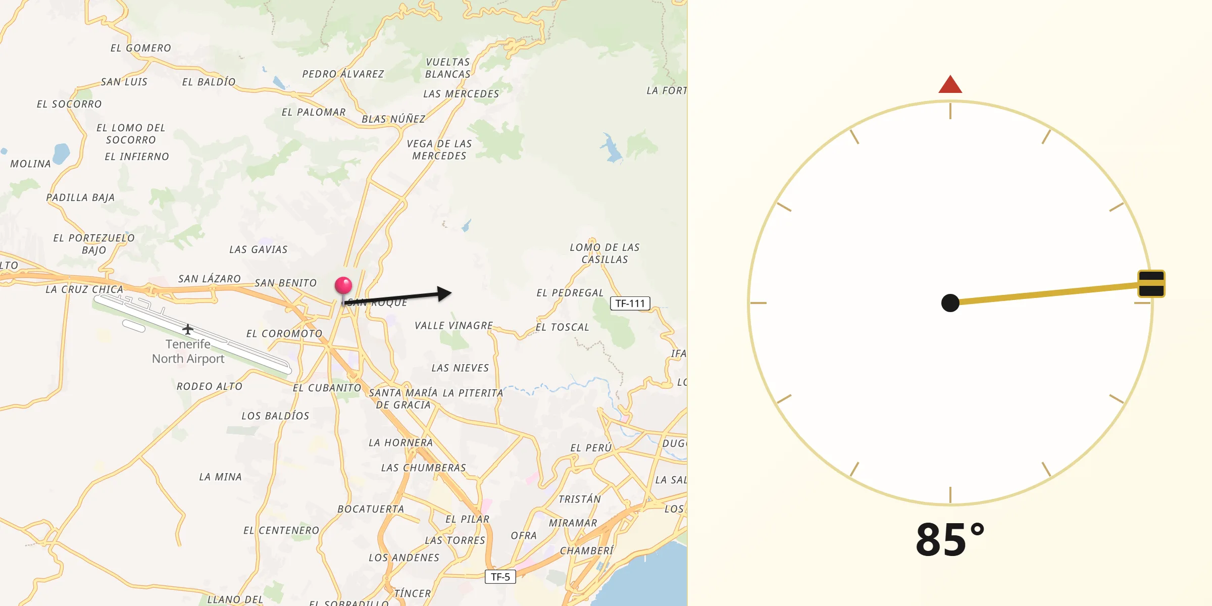 Dirección de la Qibla desde San Cristóbal de La Laguna