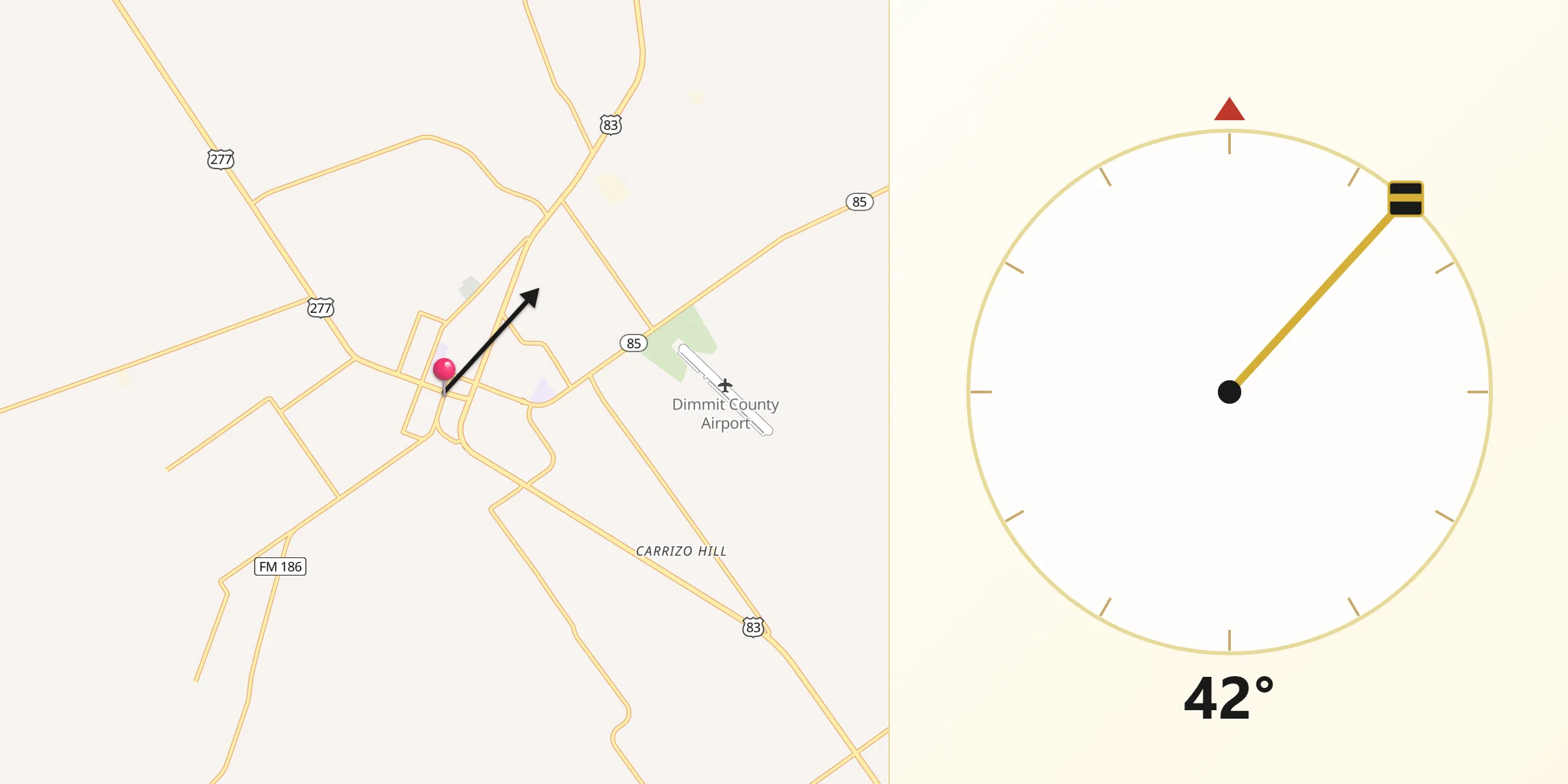 Qibla Direction from Carrizo Springs
