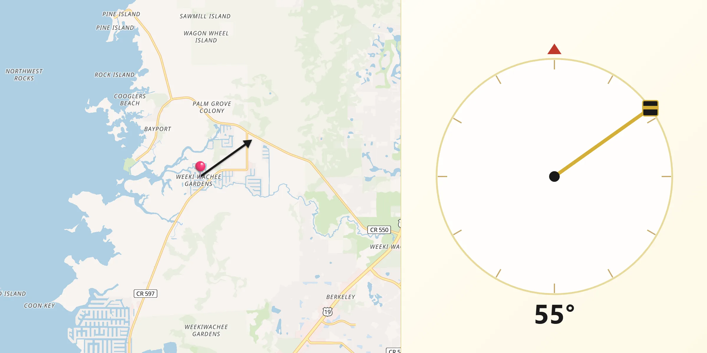 Qibla Direction from Weeki Wachee Gardens