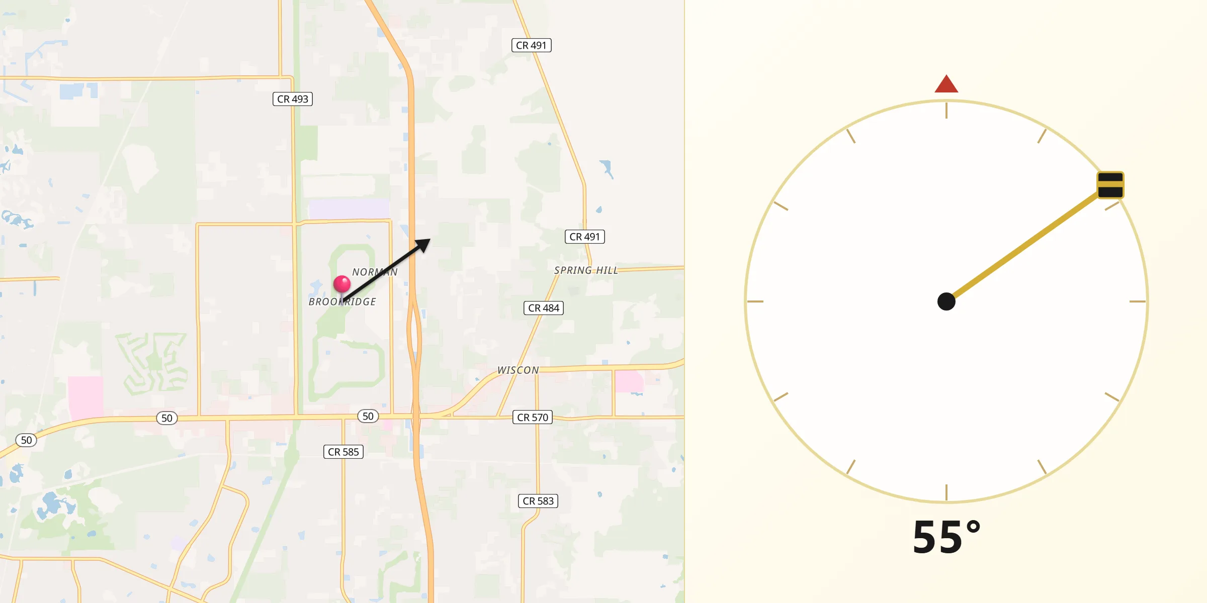 Qibla Direction from Brookridge