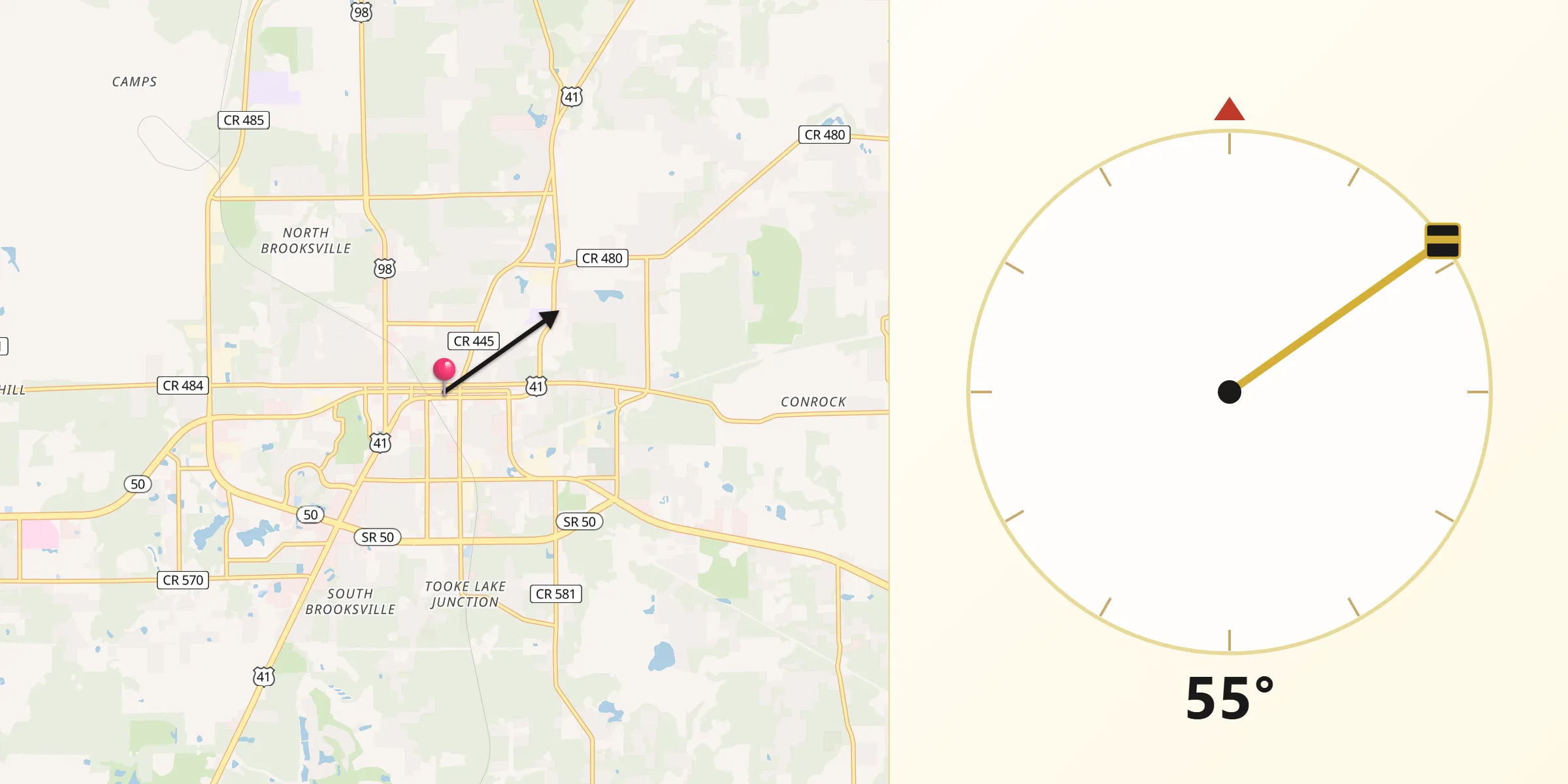 Qibla Direction from Brooksville