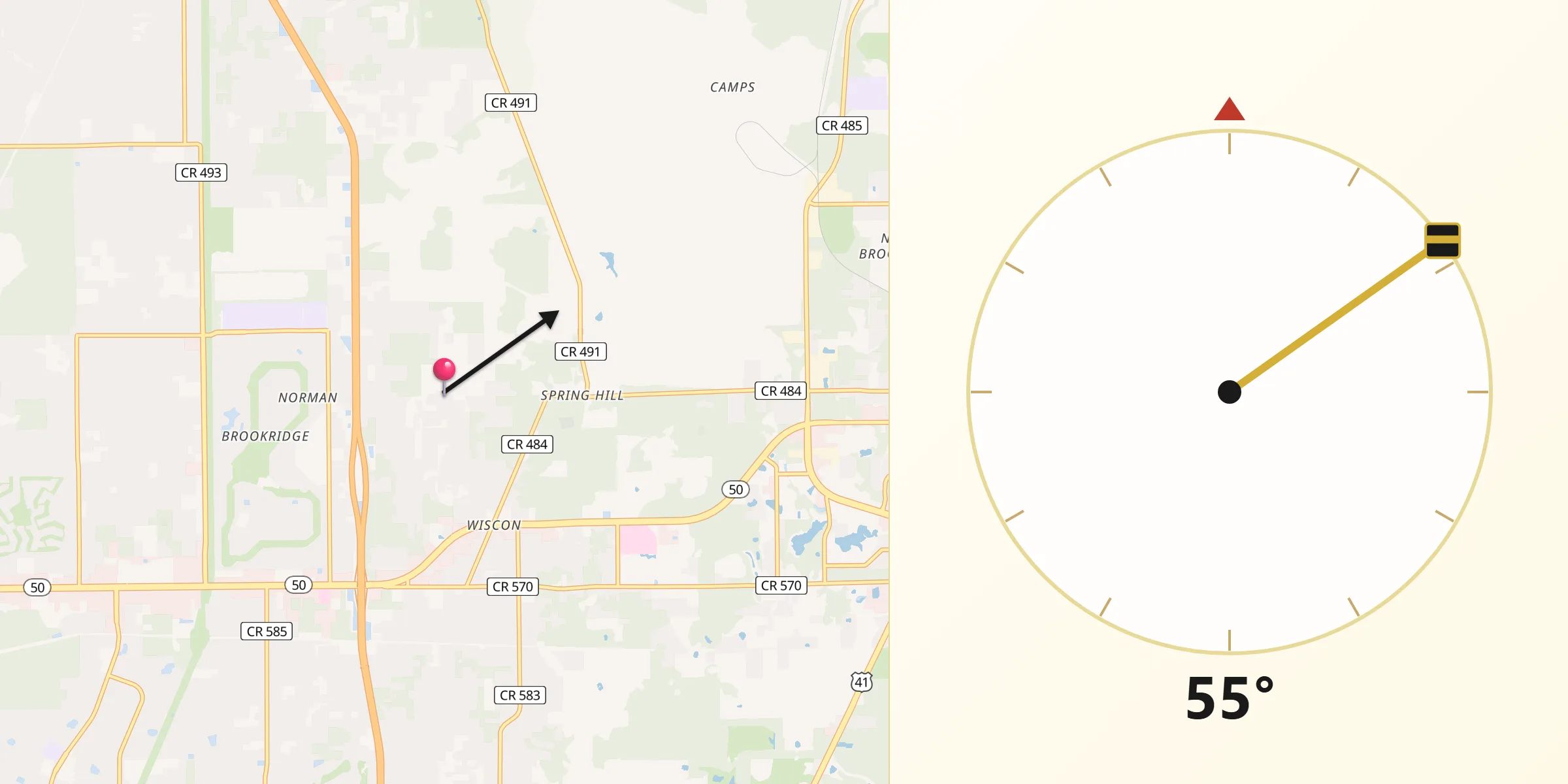 Qibla Direction from Hernando County