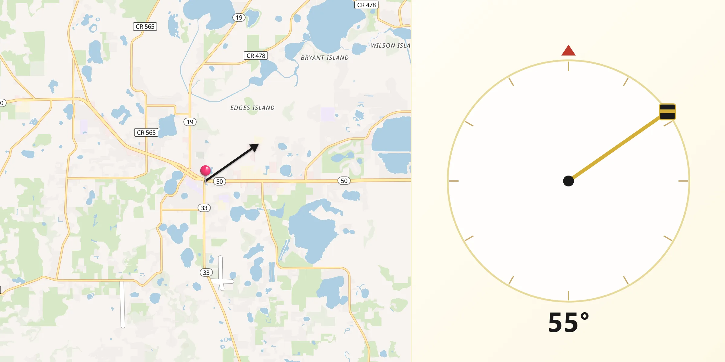 Qibla Direction from Groveland
