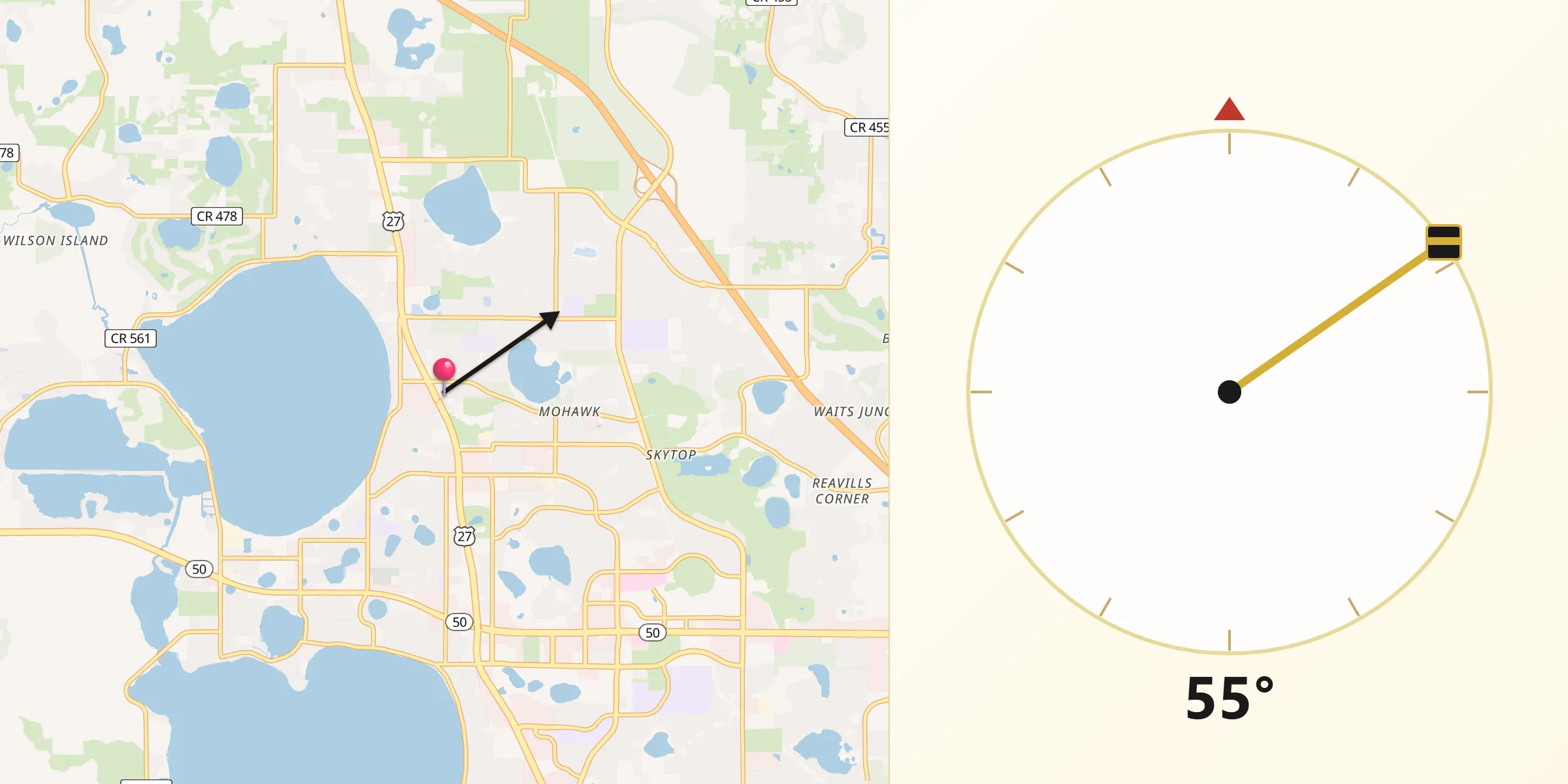Qibla Direction from Minneola