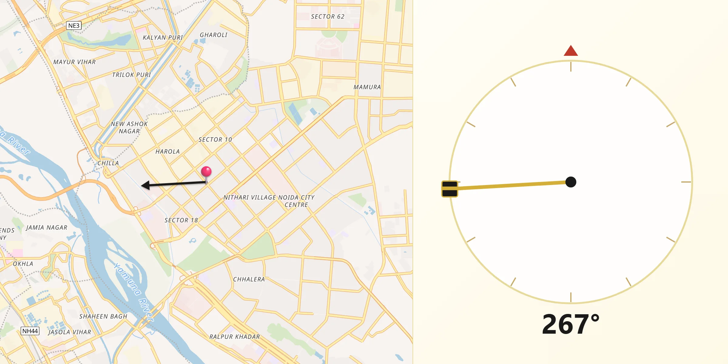 Qibla Direction from Noida