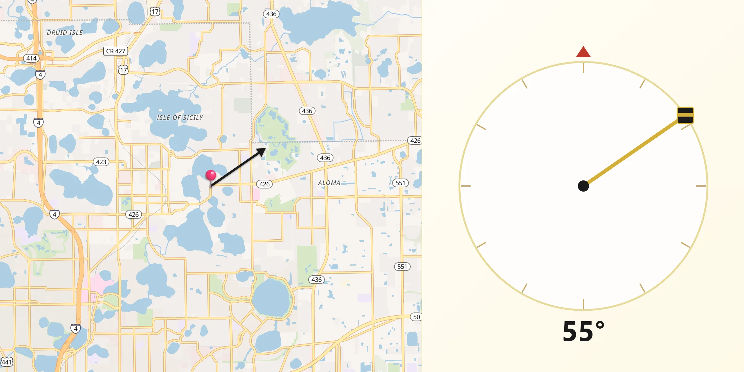 Qibla Direction from Winter Park