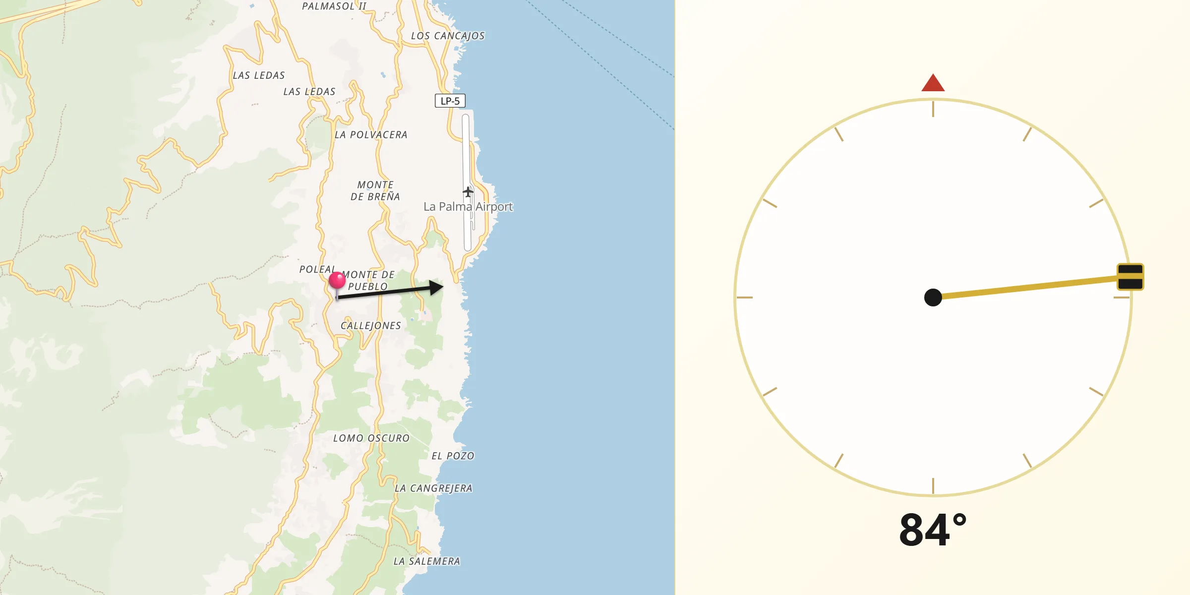 Dirección de la Qibla desde Mazo