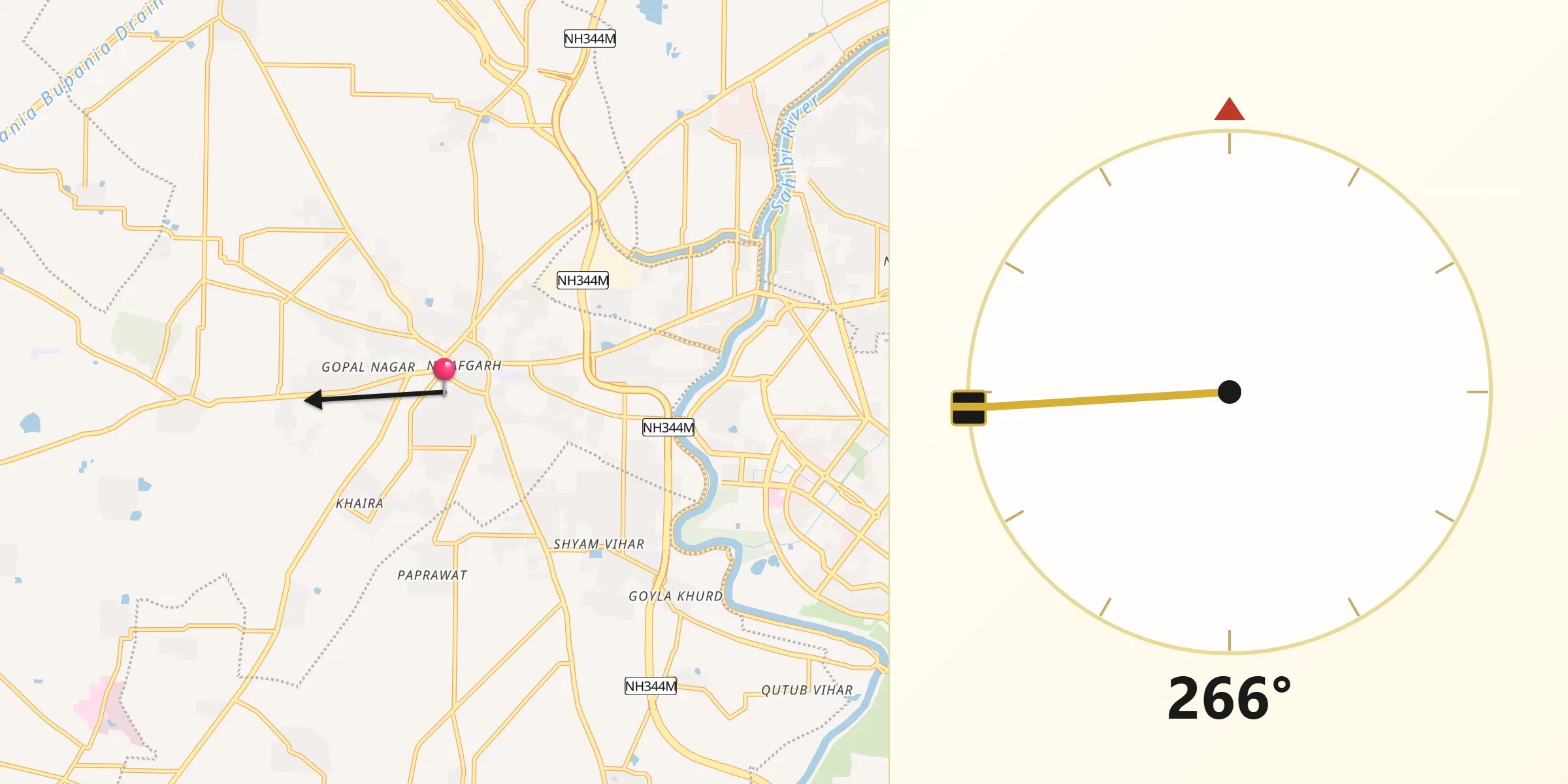Qibla Direction from Najafgarh