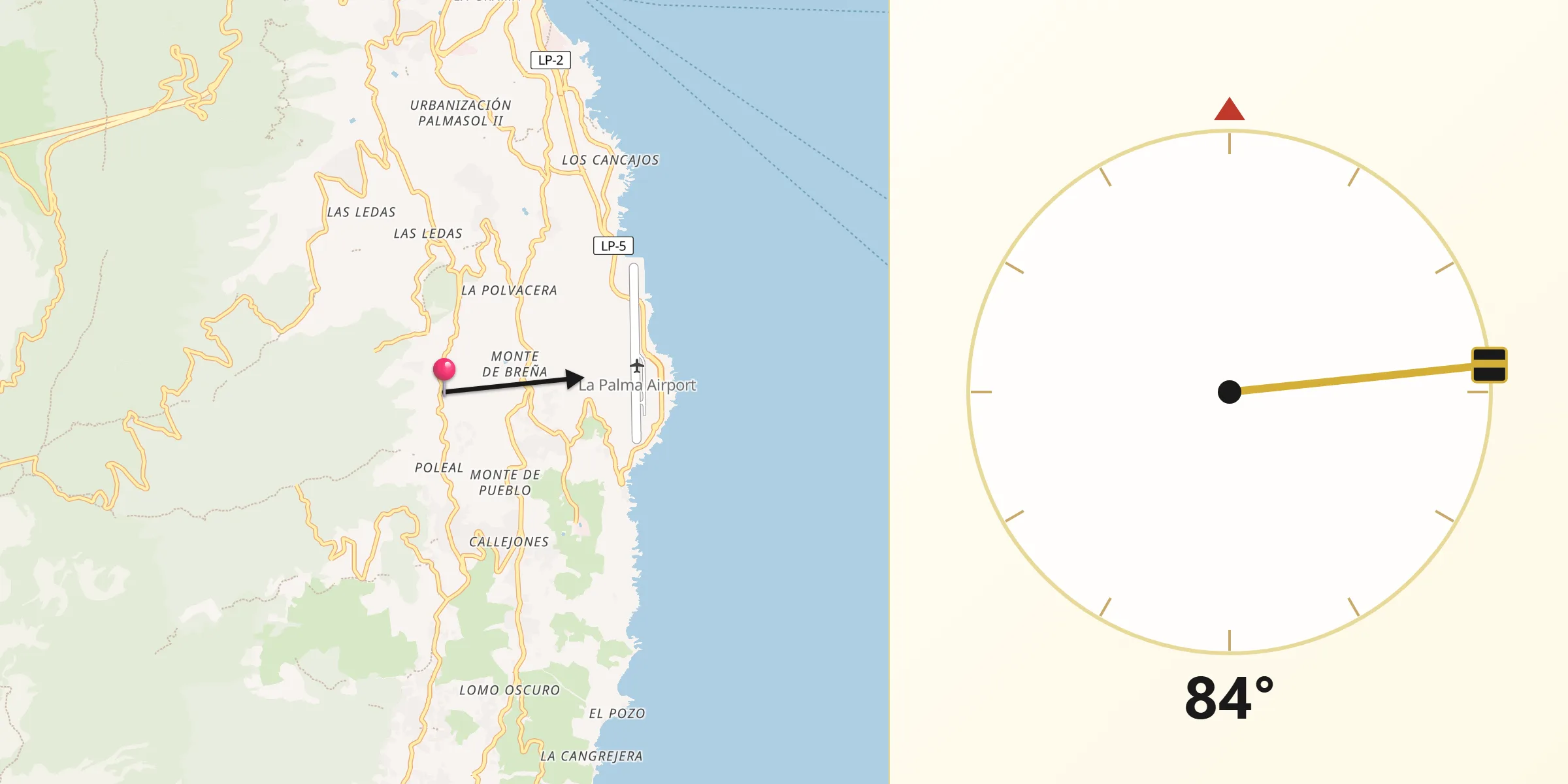 Dirección de la Qibla desde Villa de Mazo