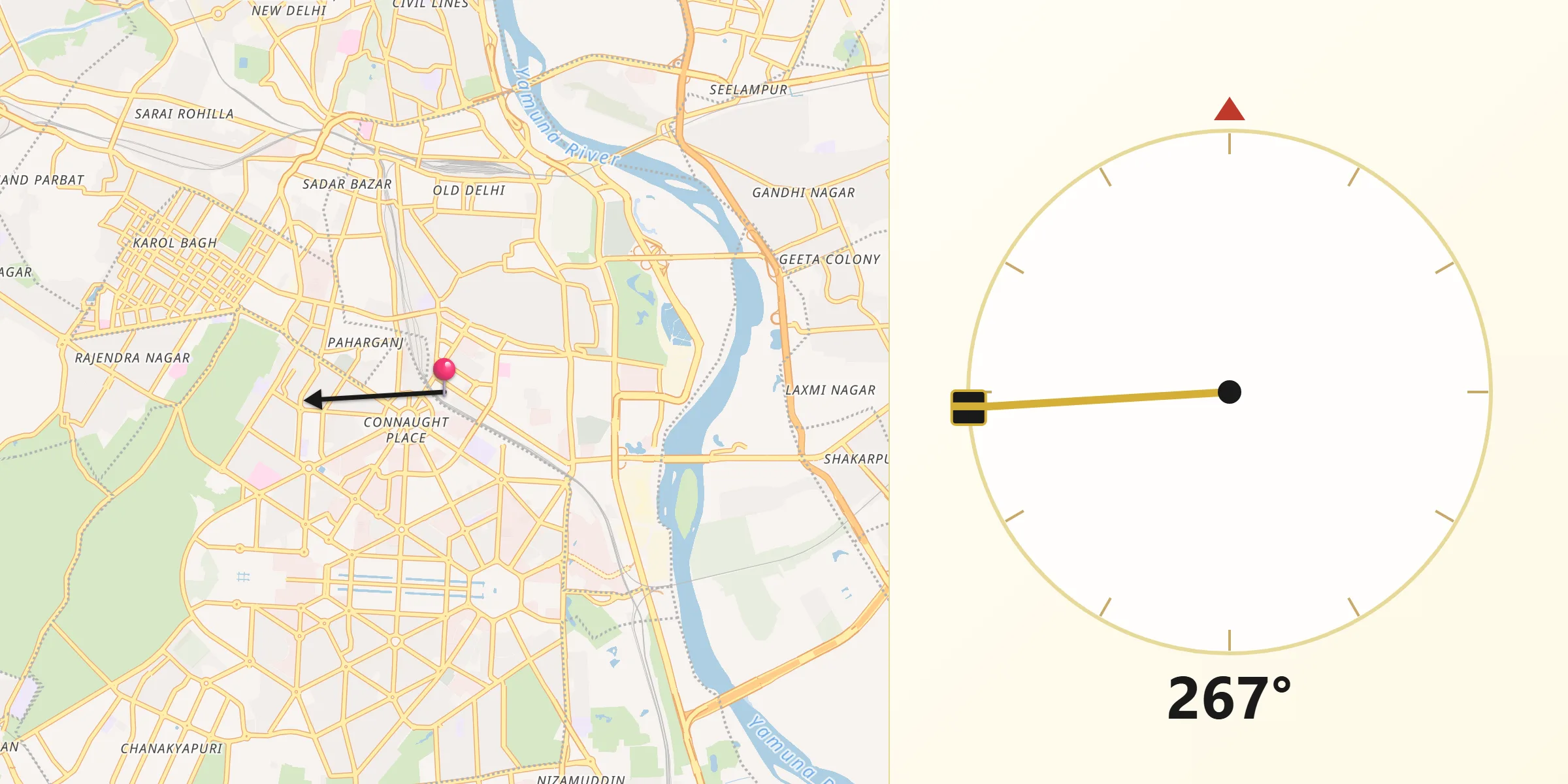 Qibla Direction from New Delhi