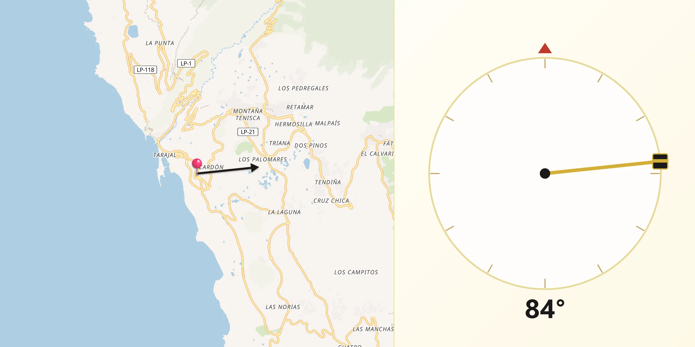 Dirección de la Qibla desde Tazacorte