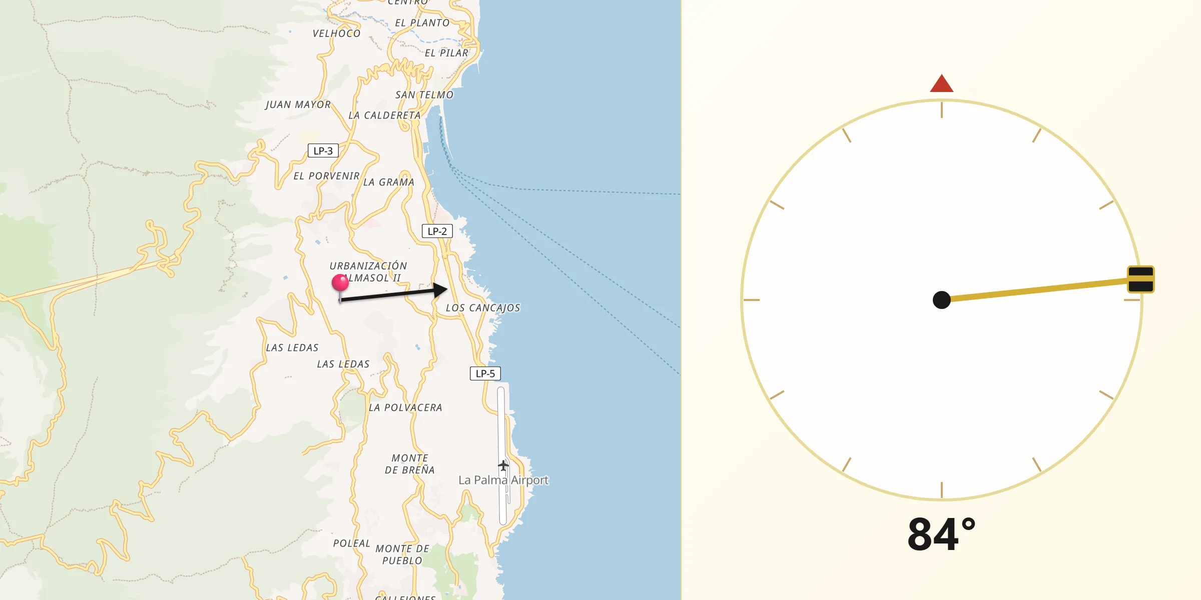 Dirección de la Qibla desde Breña Alta