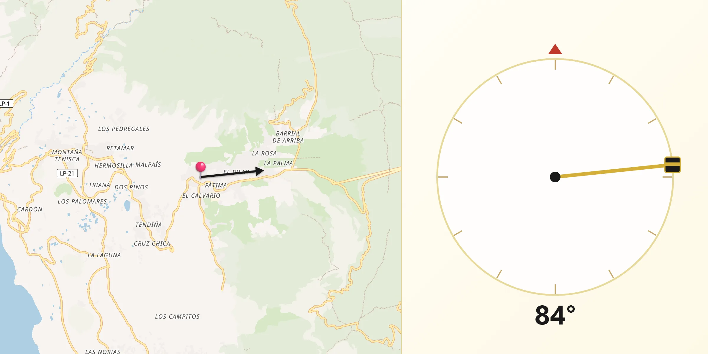 Dirección de la Qibla desde El Paso
