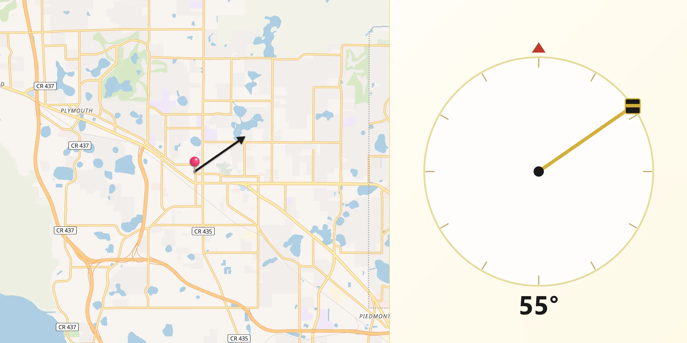 Qibla Direction from Apopka