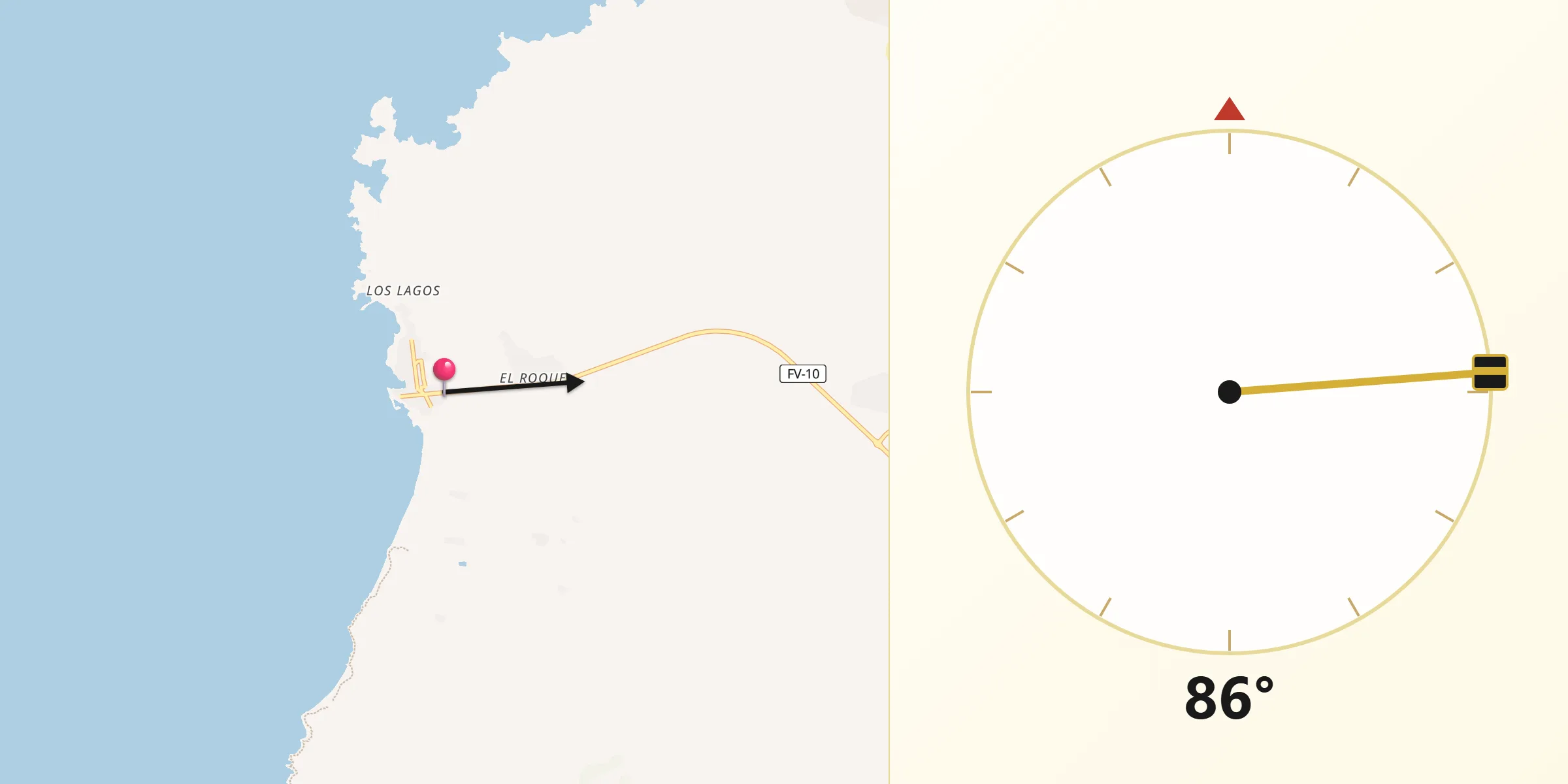 Dirección de la Qibla desde El Cotillo