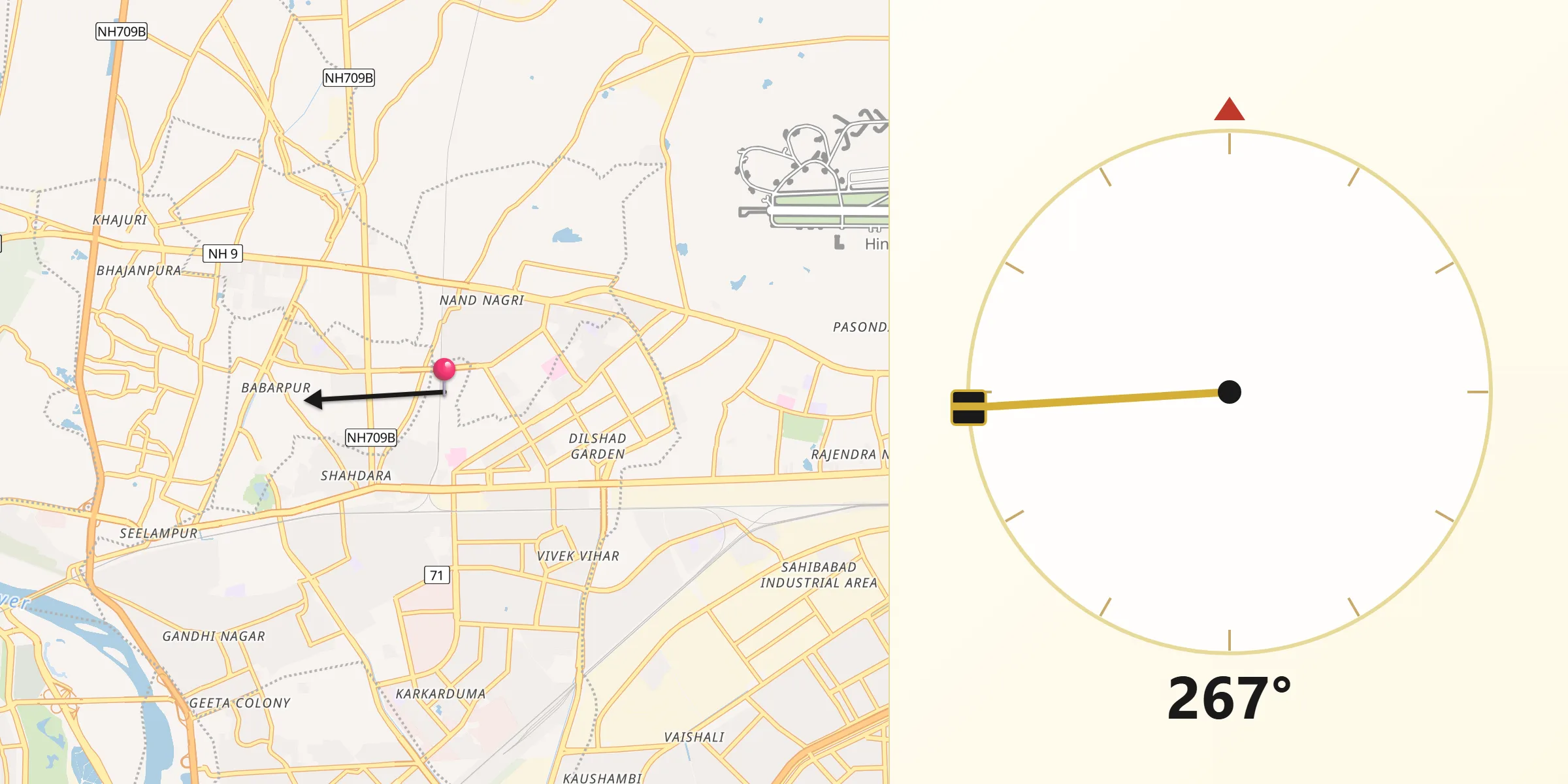 North East Delhi থেকে কিবলার দিক