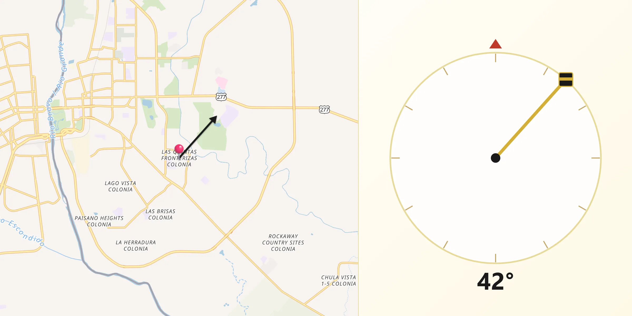Qibla Direction from Las Quintas Fronterizas Colonia