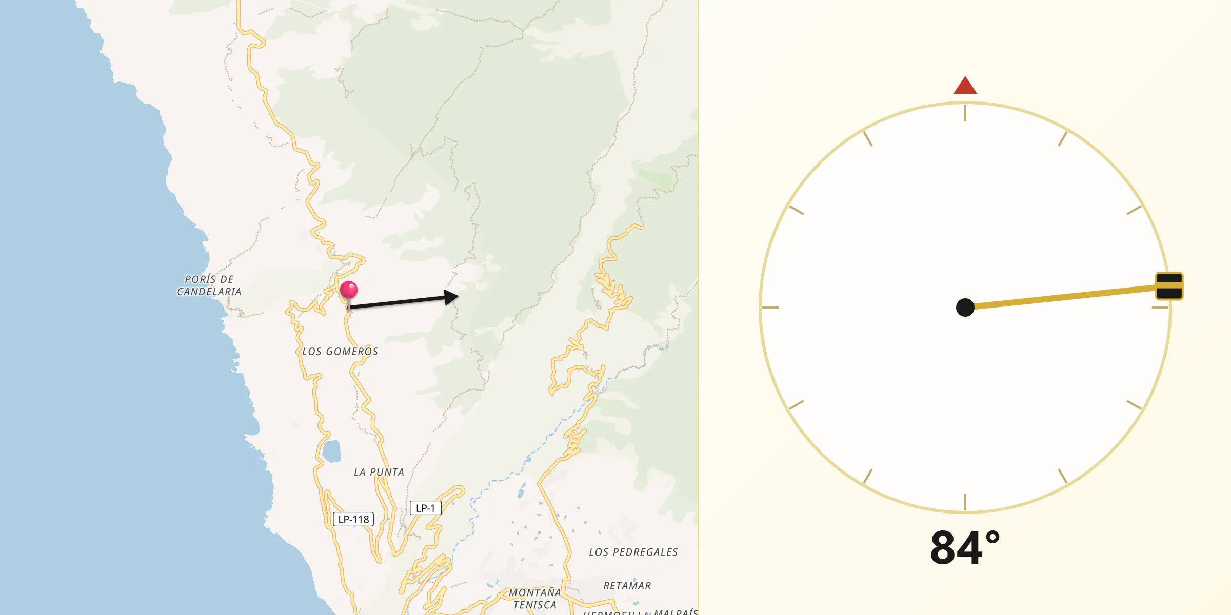 Dirección de la Qibla desde Tijarafe