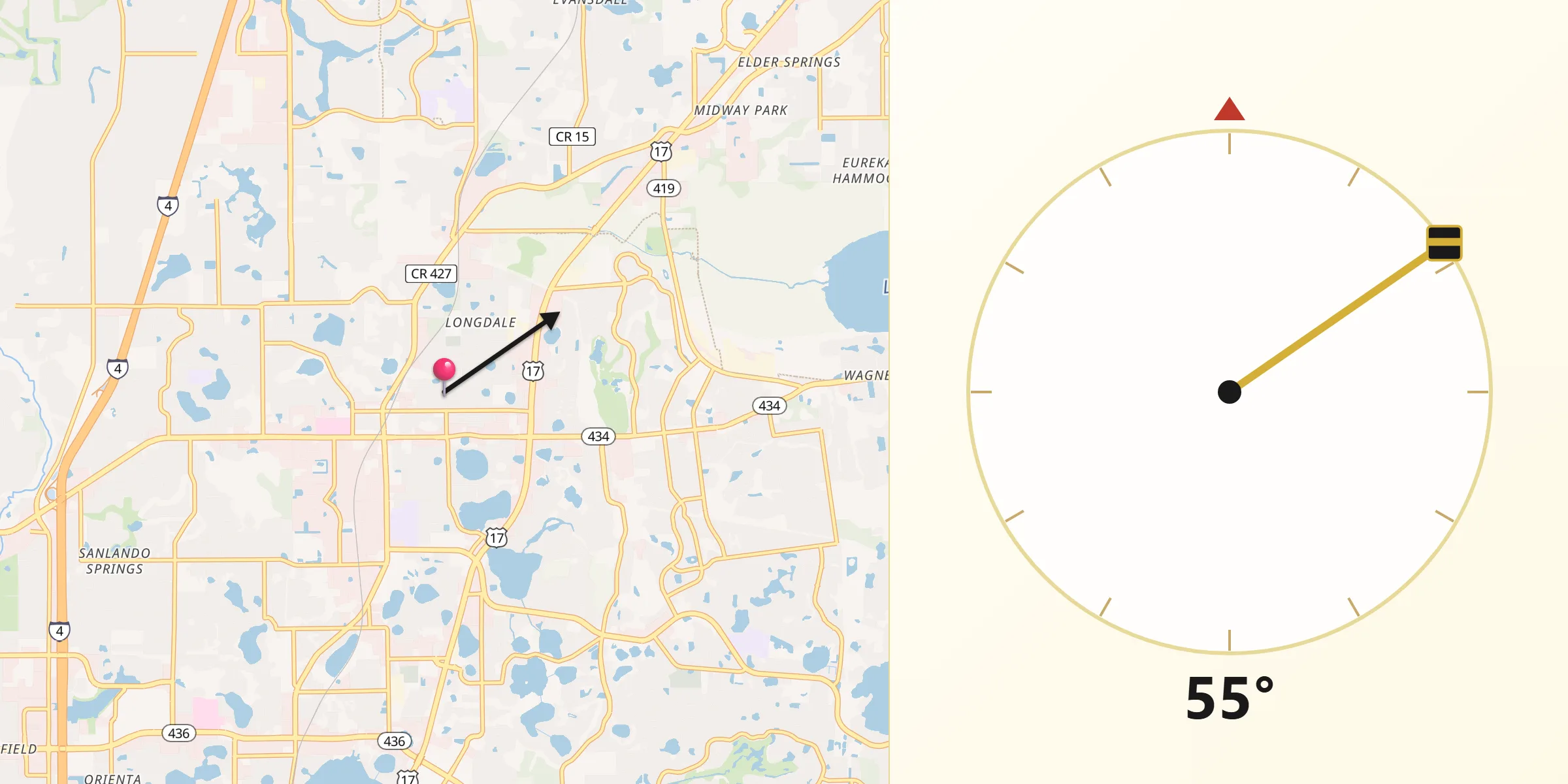 Qibla Direction from Longwood