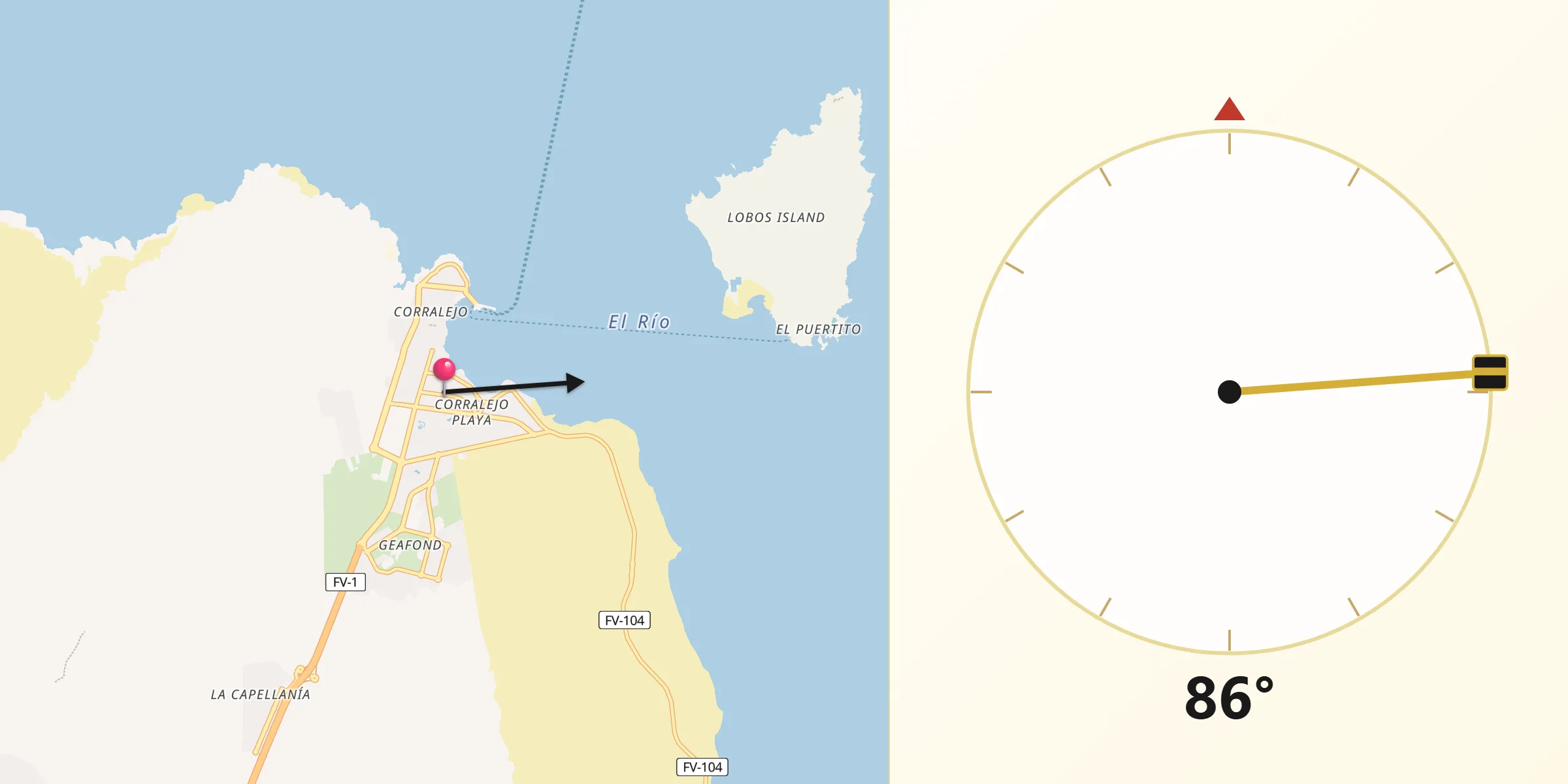 Dirección de la Qibla desde Corralejo