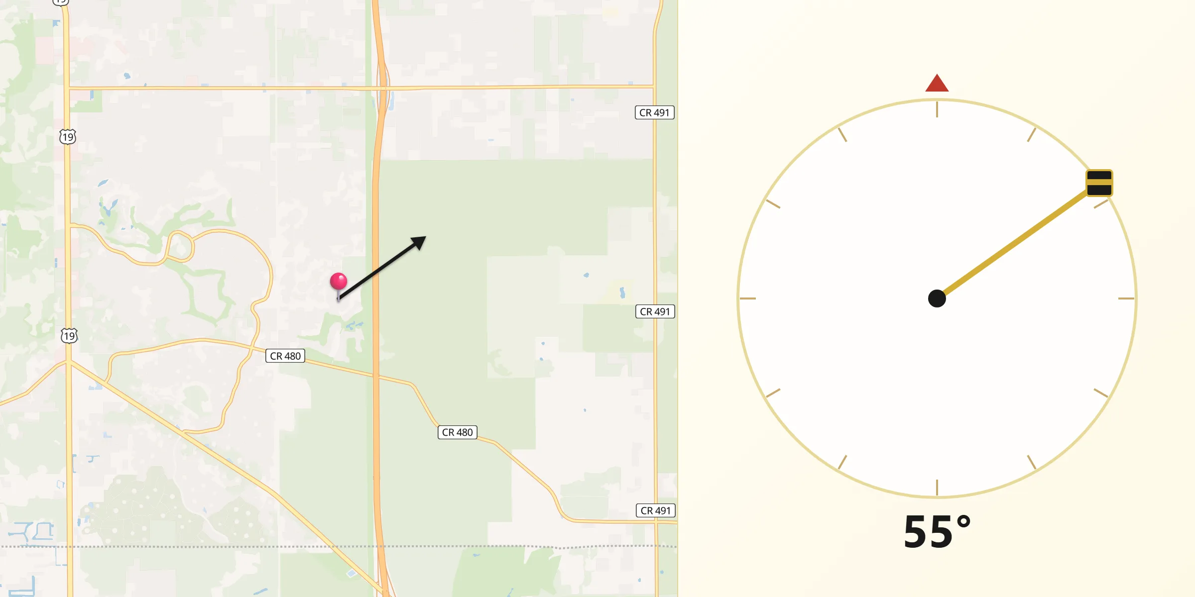Qibla Direction from Sugarmill Woods